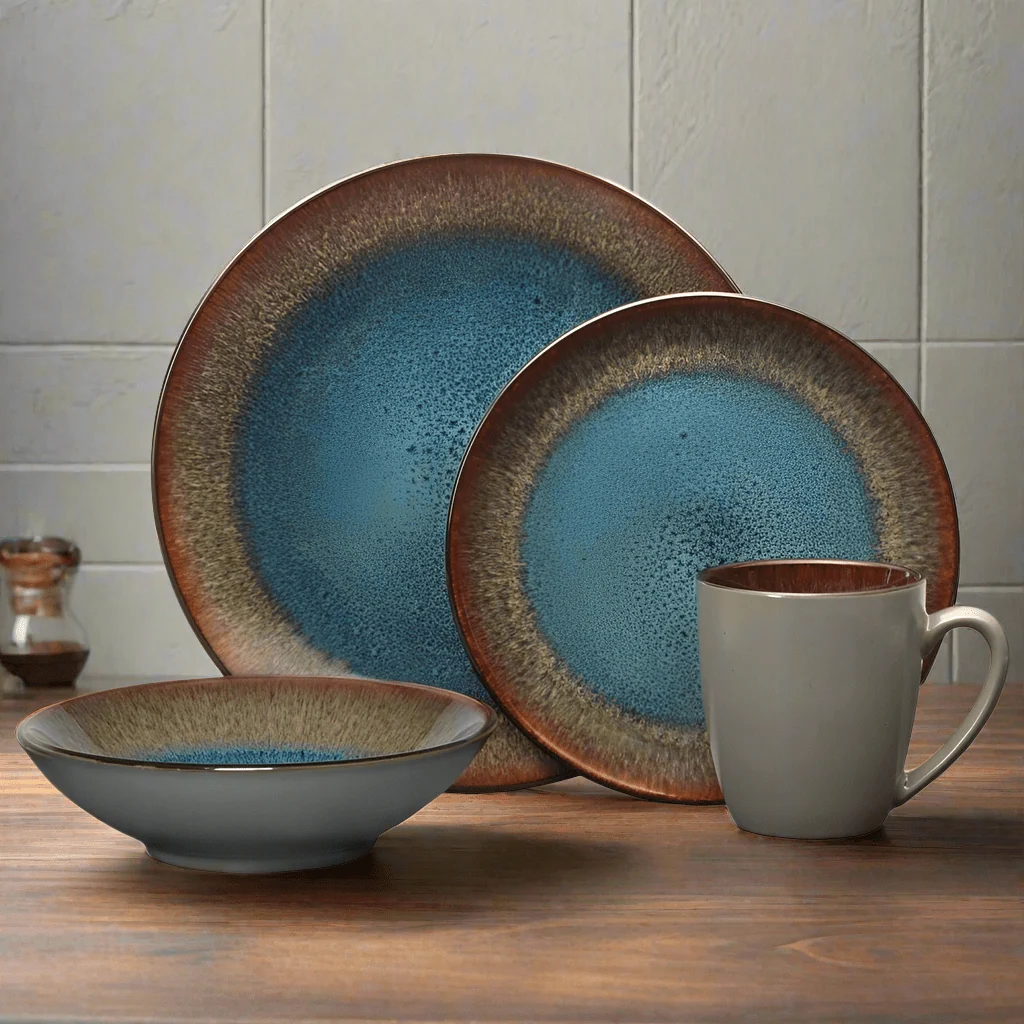 Monroe Blue 16 Piece Dinnerware Set, Service for 4