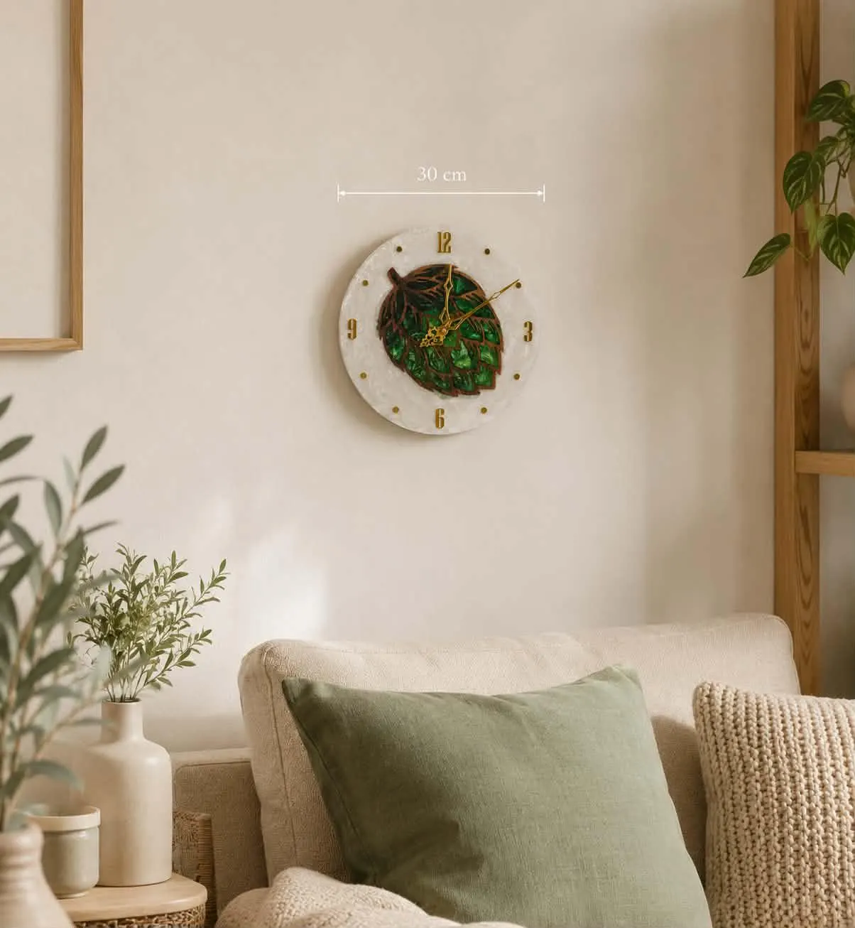 Walnut Wood Epoxy Resin Wall Clock, Handmade Hop Cone Clock
