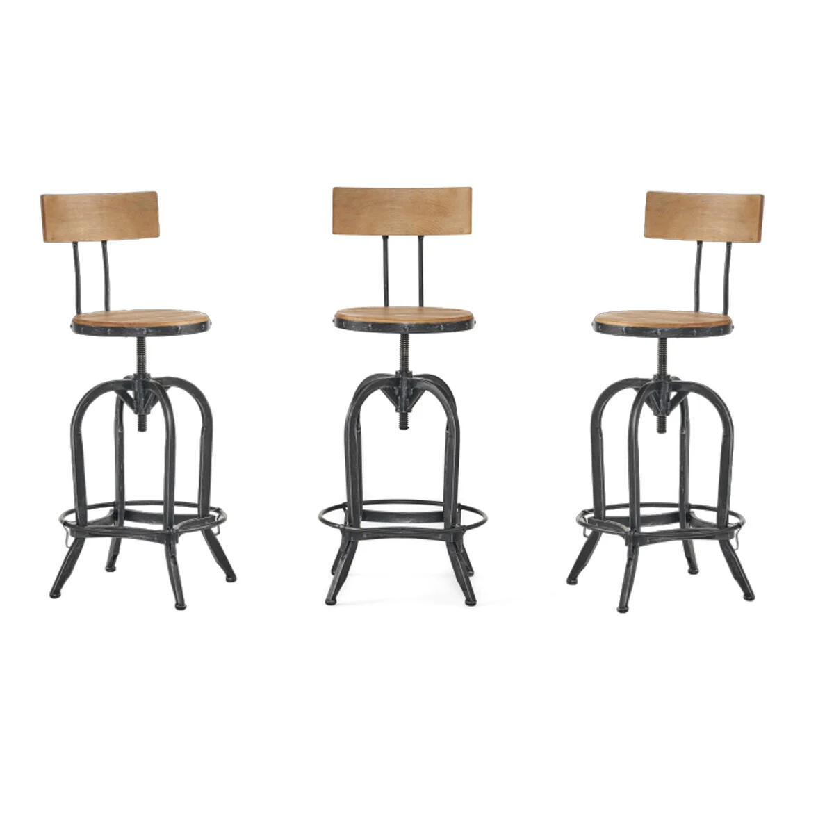 Christopher Knight Home Ximen Fir Wood Brushed Silver Iron Swivel Barstools