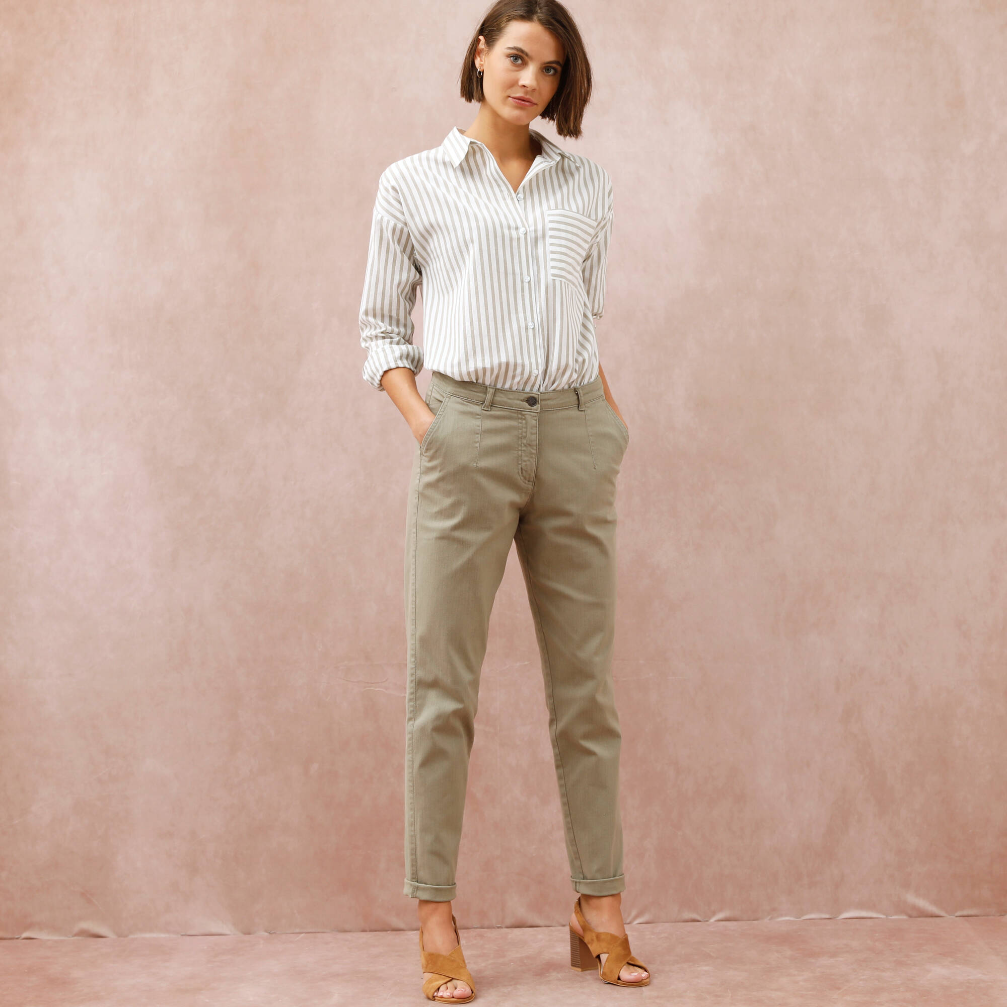 Pantalon coupe mom taille haute, stretch