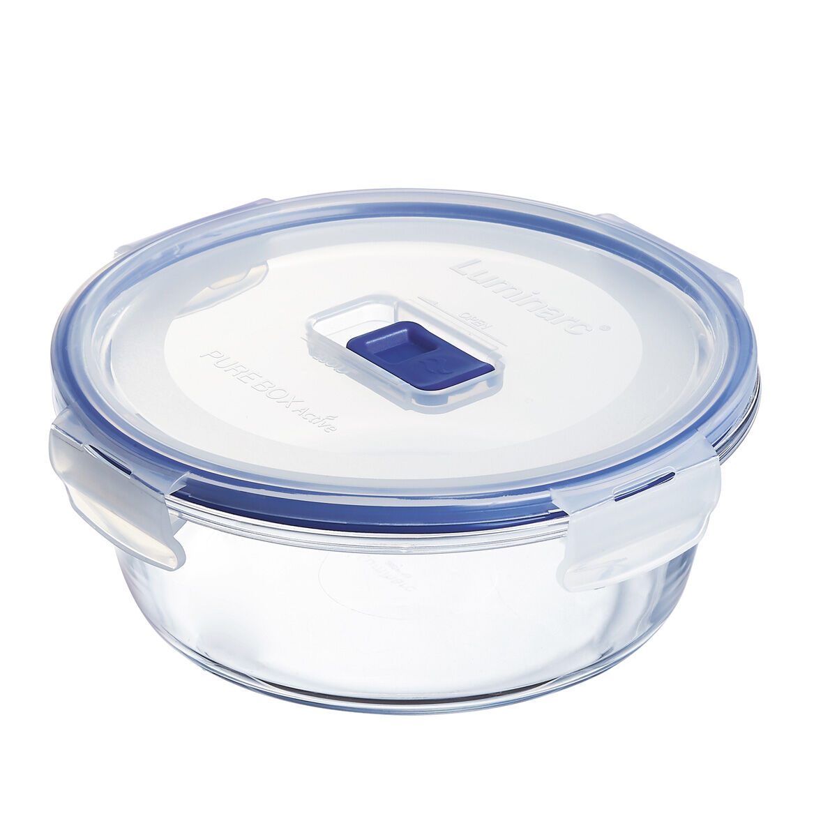 Caixa redonda de vidro com tampa azul 92cl