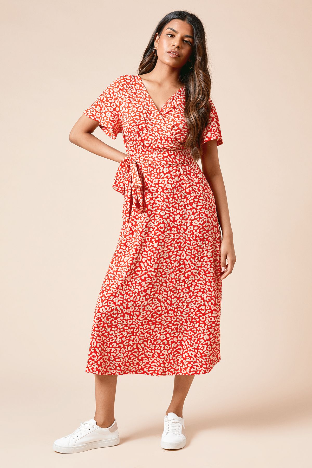 Dorothy Perkins Petite Animal Wrap Front Jersey Midi Dress