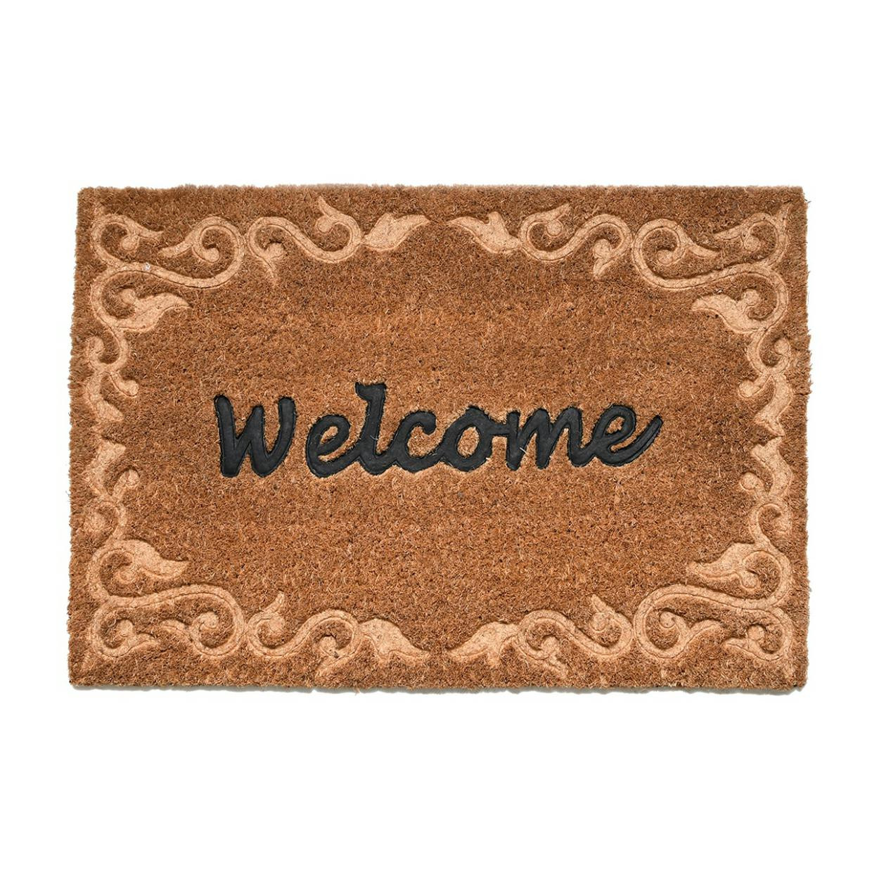Wycieraczka z włókna kokosowego brązowa 59x40 welcome ozdobna