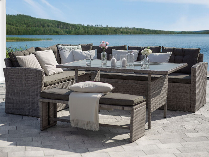 Stół ogrodowy rattan szkło 145x80 szary