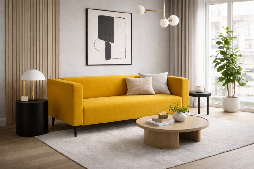 Nowoczesna wygodna sofa dwuosobowa tapicerowana CALMO welur manila 32
