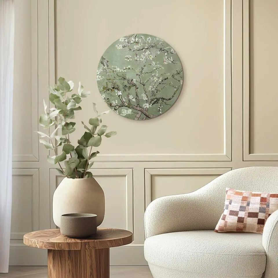 Glasschilderij Van Gogh amandelbloesem - &Oslash; 50 - Groen