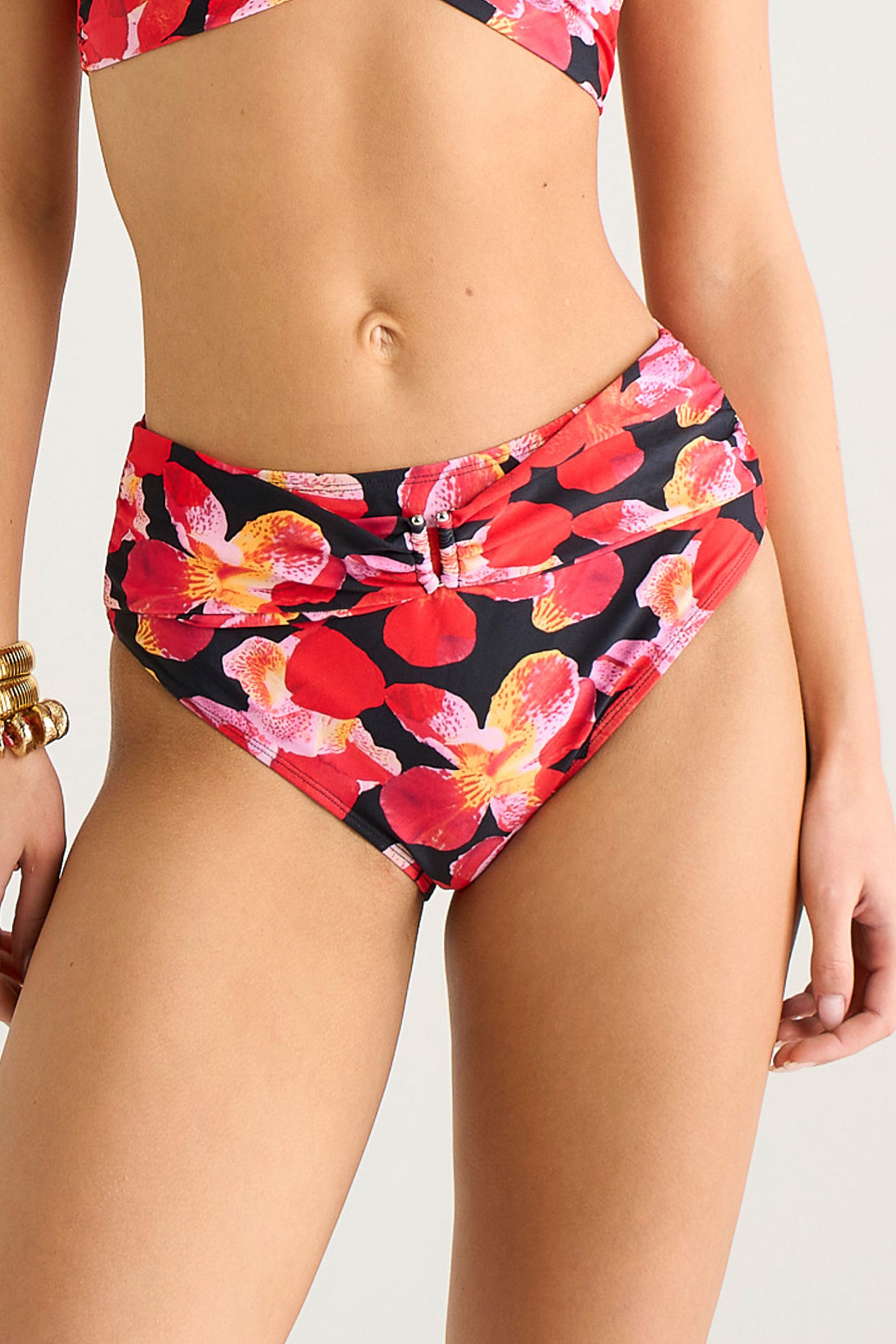 Gini London Black Contrast Floral High Waisted Bikini Bottom