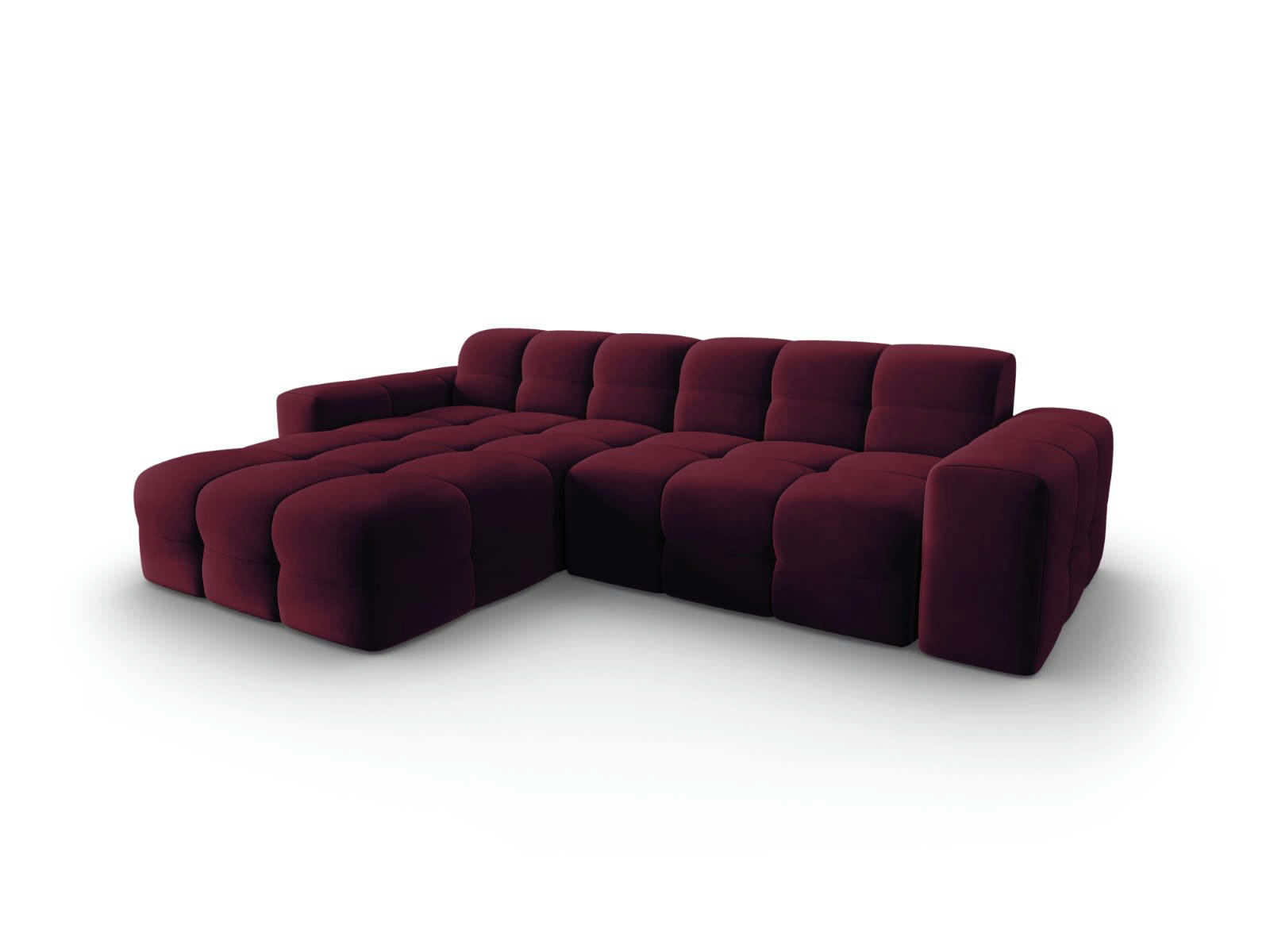 KENDAL - Canapé d'angle gauche 4 places en tissu velours pourpre