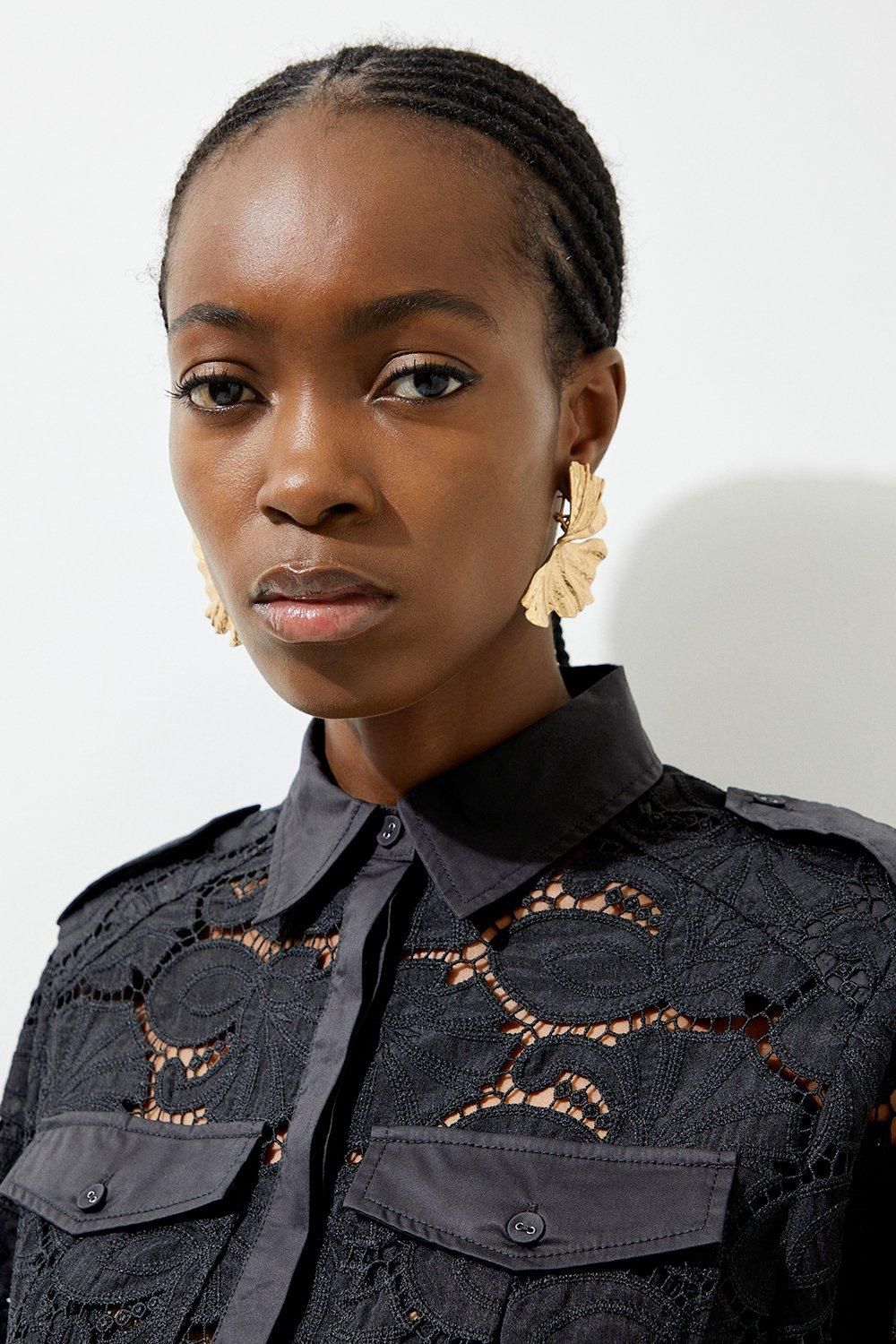 KarenMillen Cotton Cutwork Woven Shirt