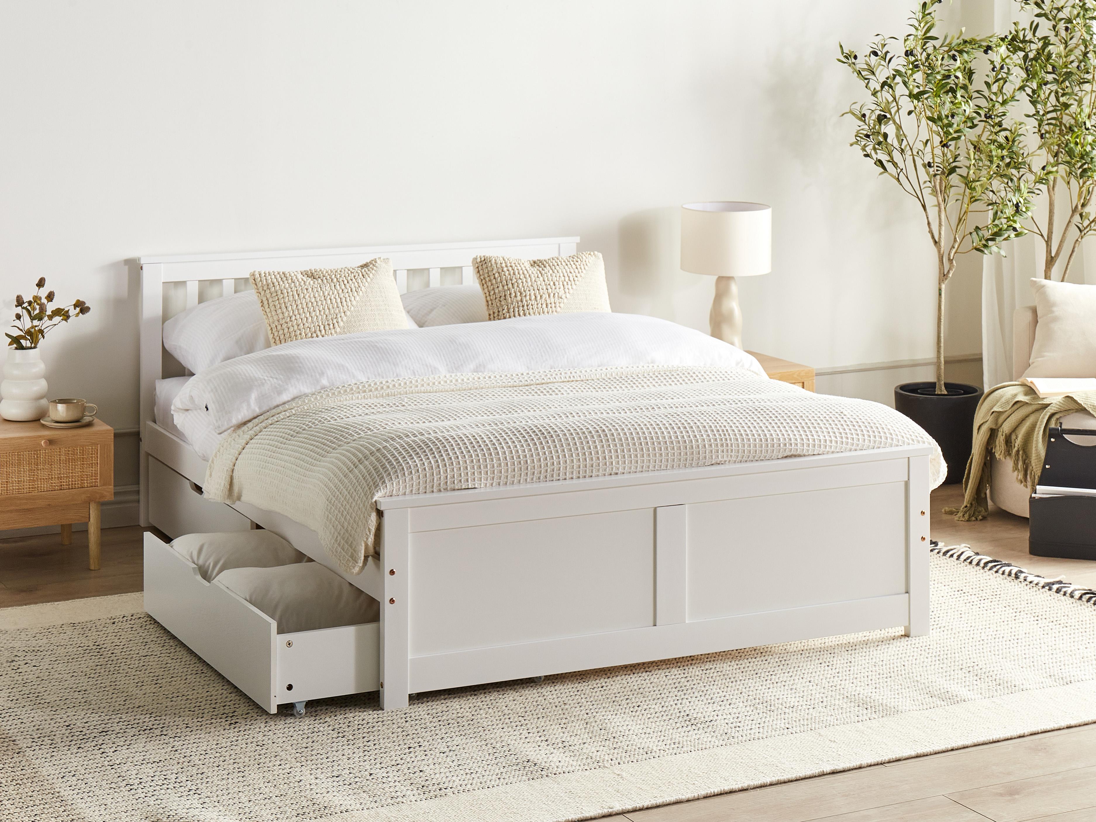 Bed with 4 Drawers Pine Wood OLENDON 140 x 200 cm (EU Double) White