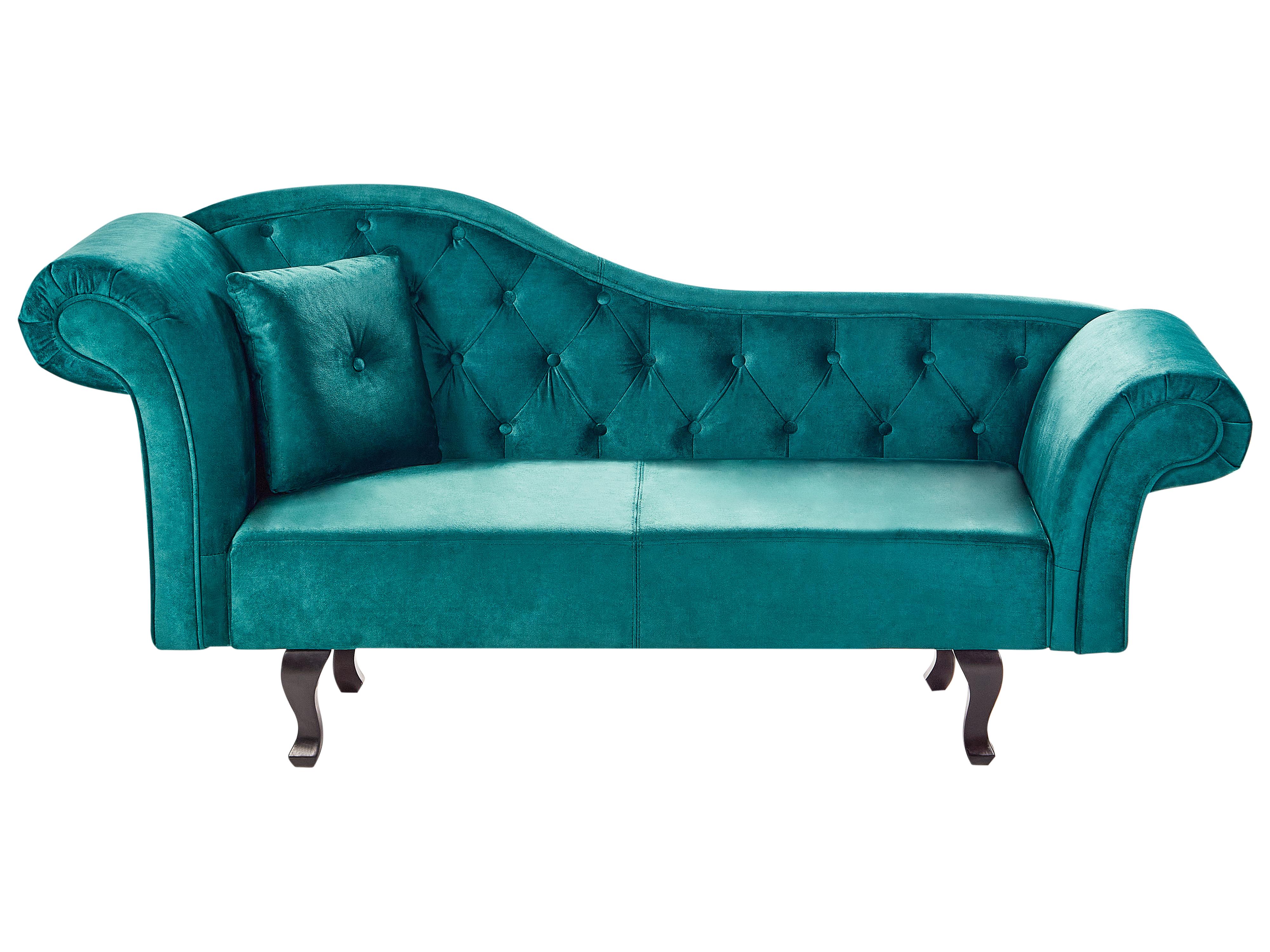 Left-Hand Chaise Longue LATTES II Velvet Emerald Green with Cushion