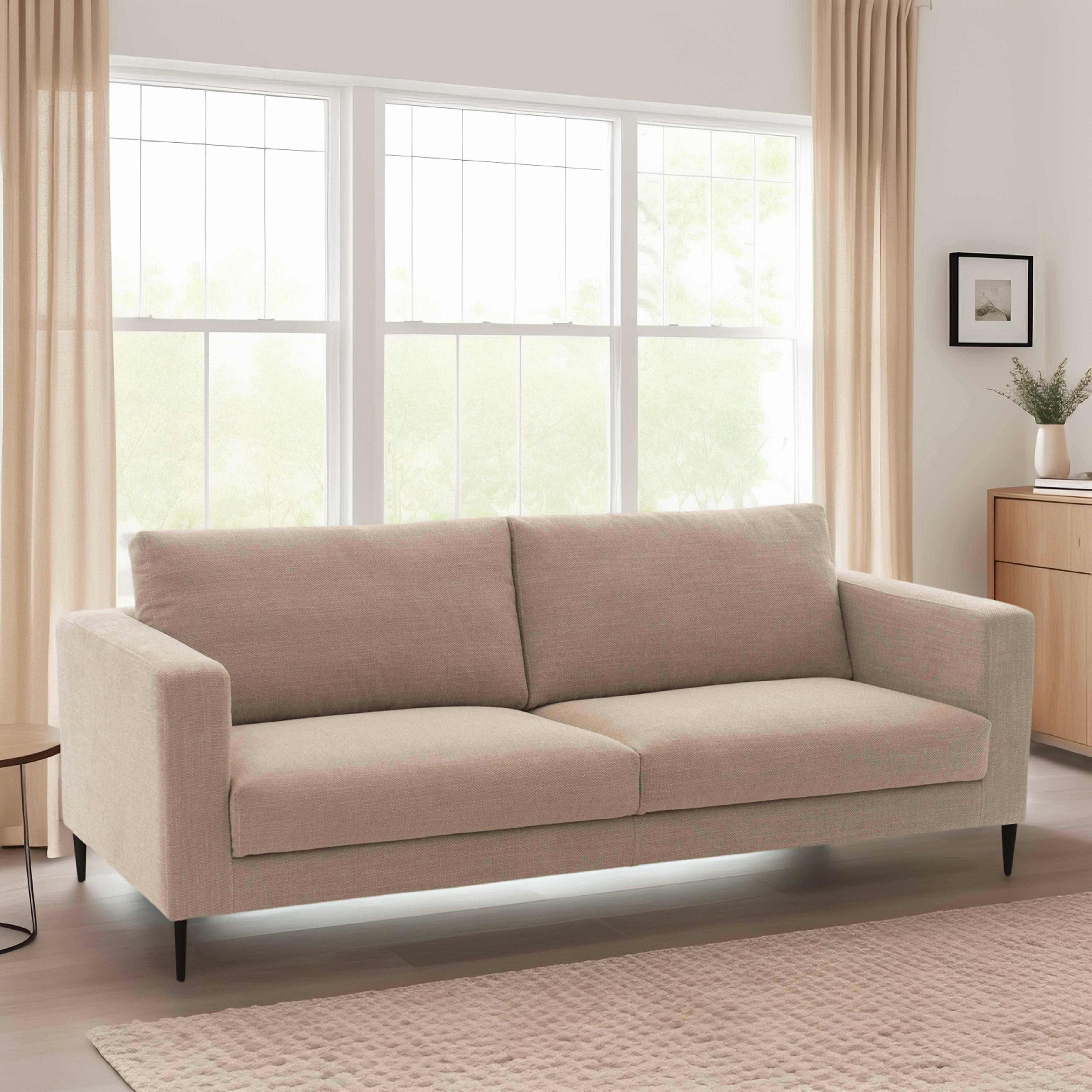 ANDERS - Canapé en tissu chiné 3 places beige