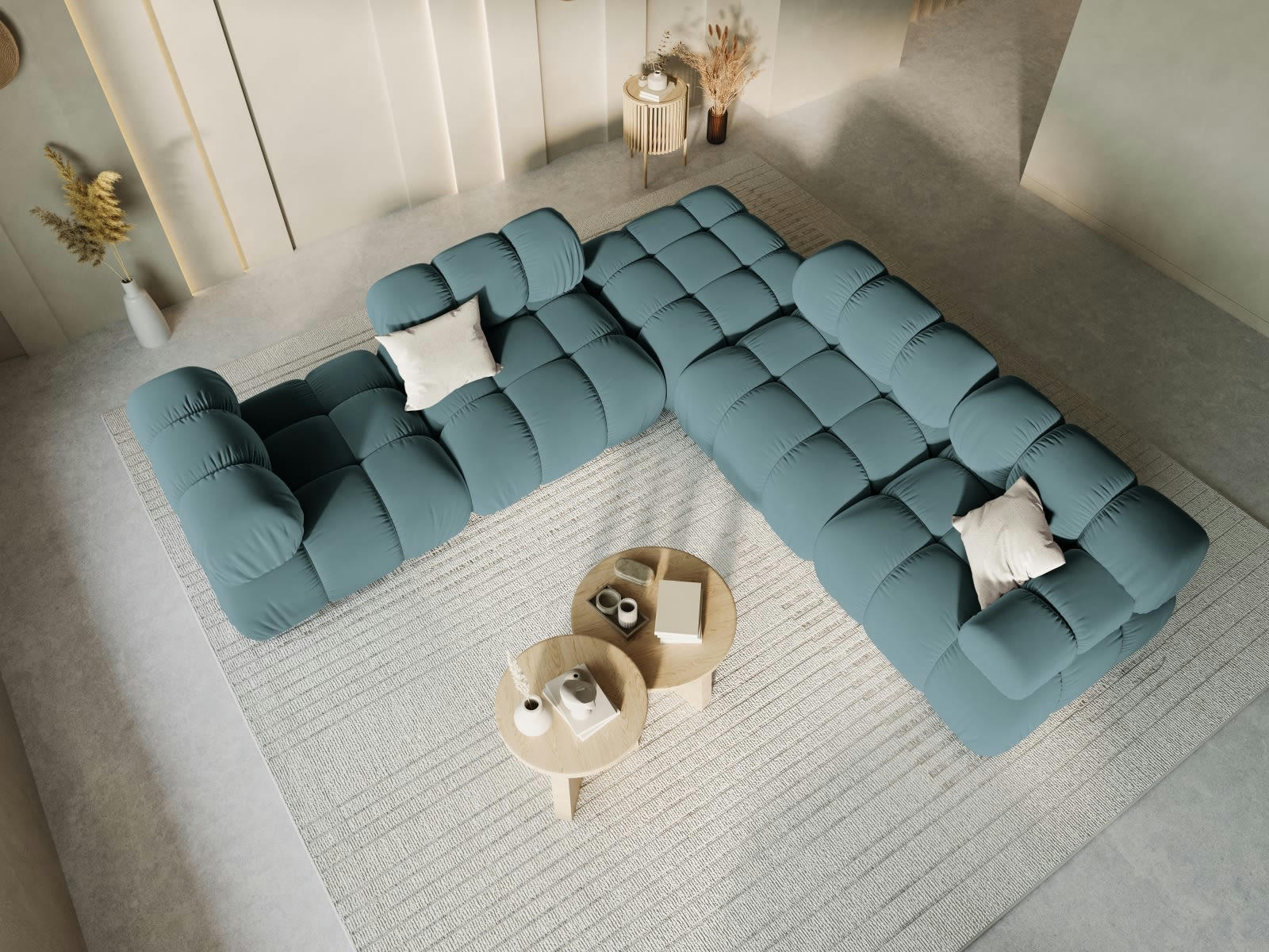 BELLIS - Pouf 1 place en tissu velours pétrole