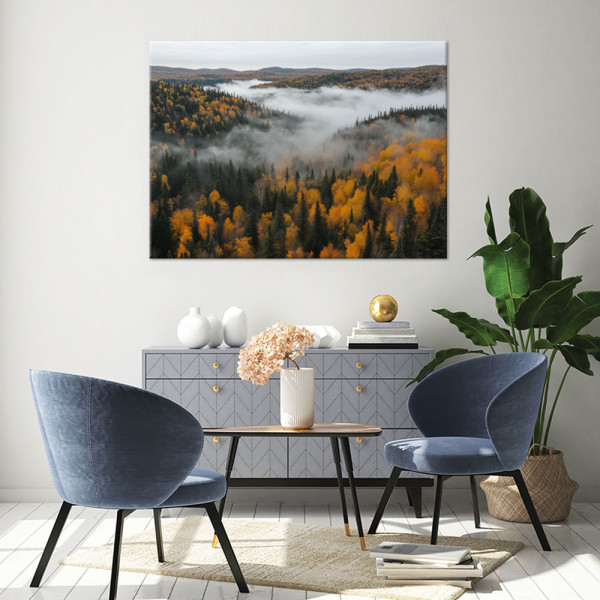 Feeby Obraz do salonu sypialni, Las we mgle natura pejzaż 60x40
