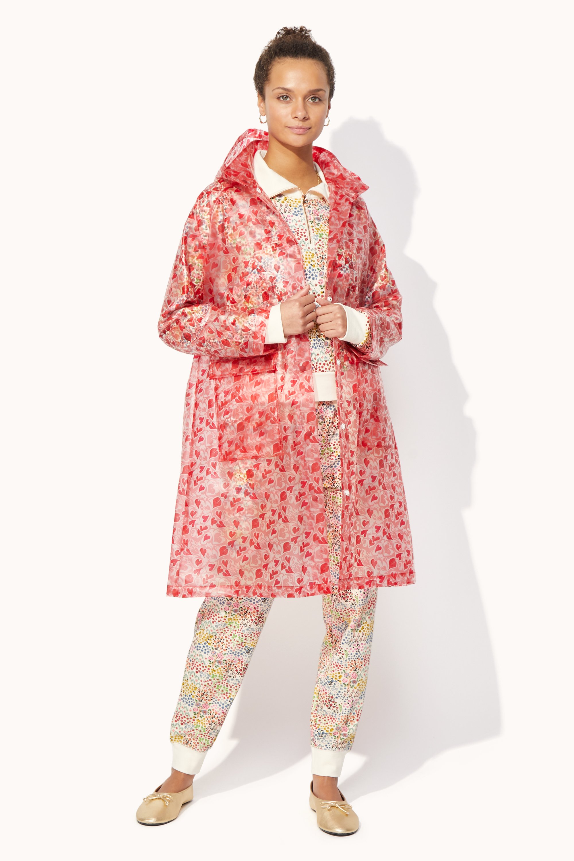 Marble Hearts Ditsy Printed Clear Rain Mac