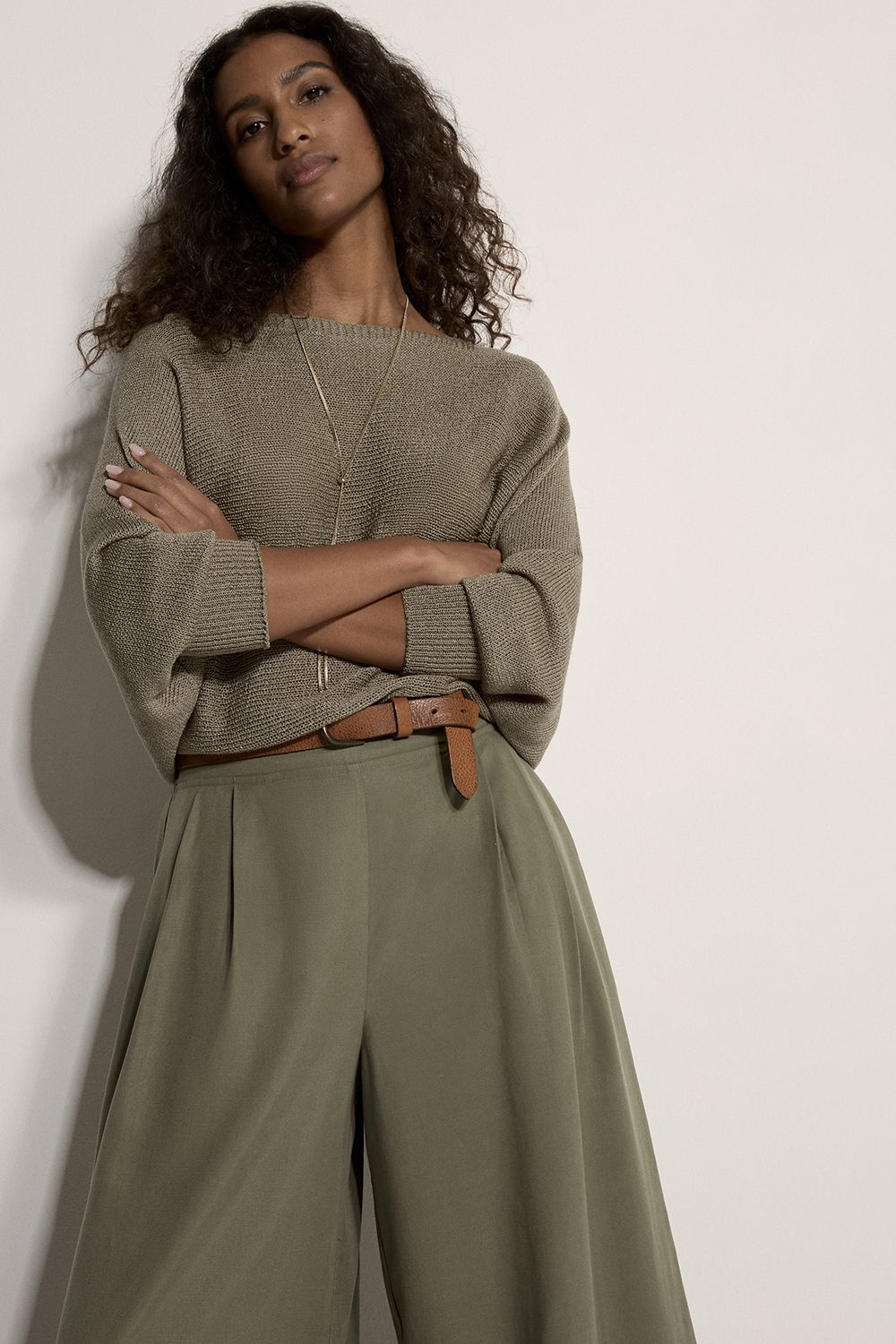 Apricot Slub Linen Wide-Leg Trousers