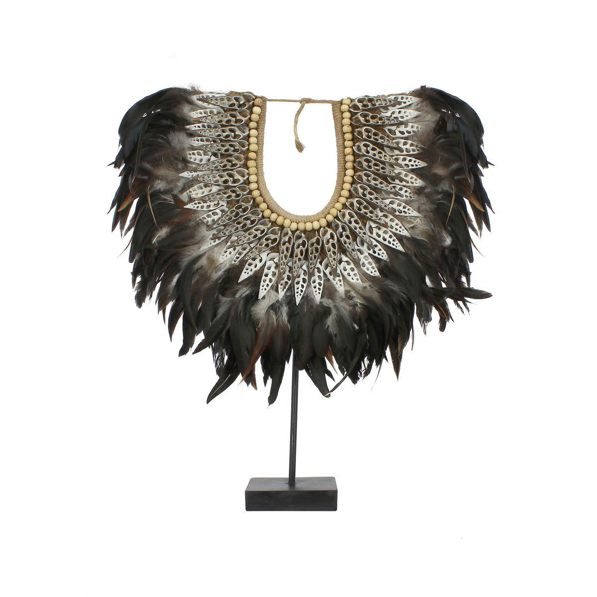 PAPUA - Collier en plumes et coquillages noirs