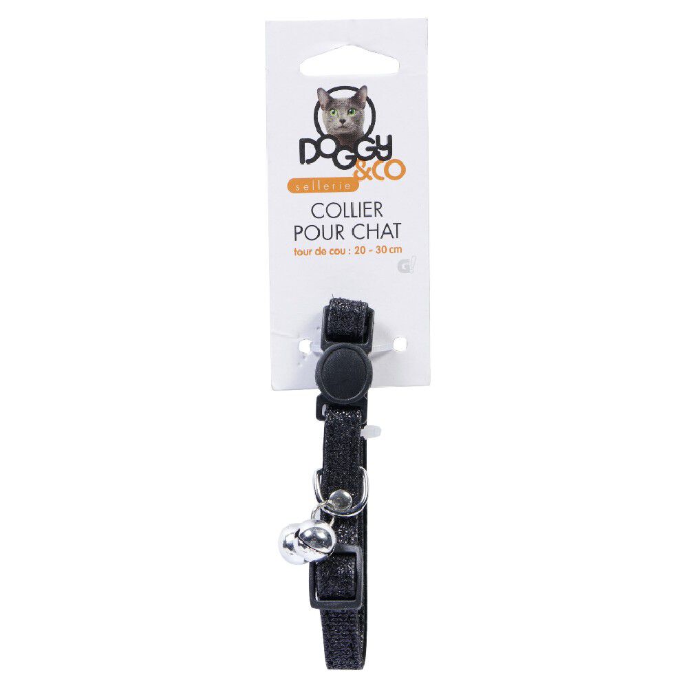 Collier pour chat grelot velours noir brillant