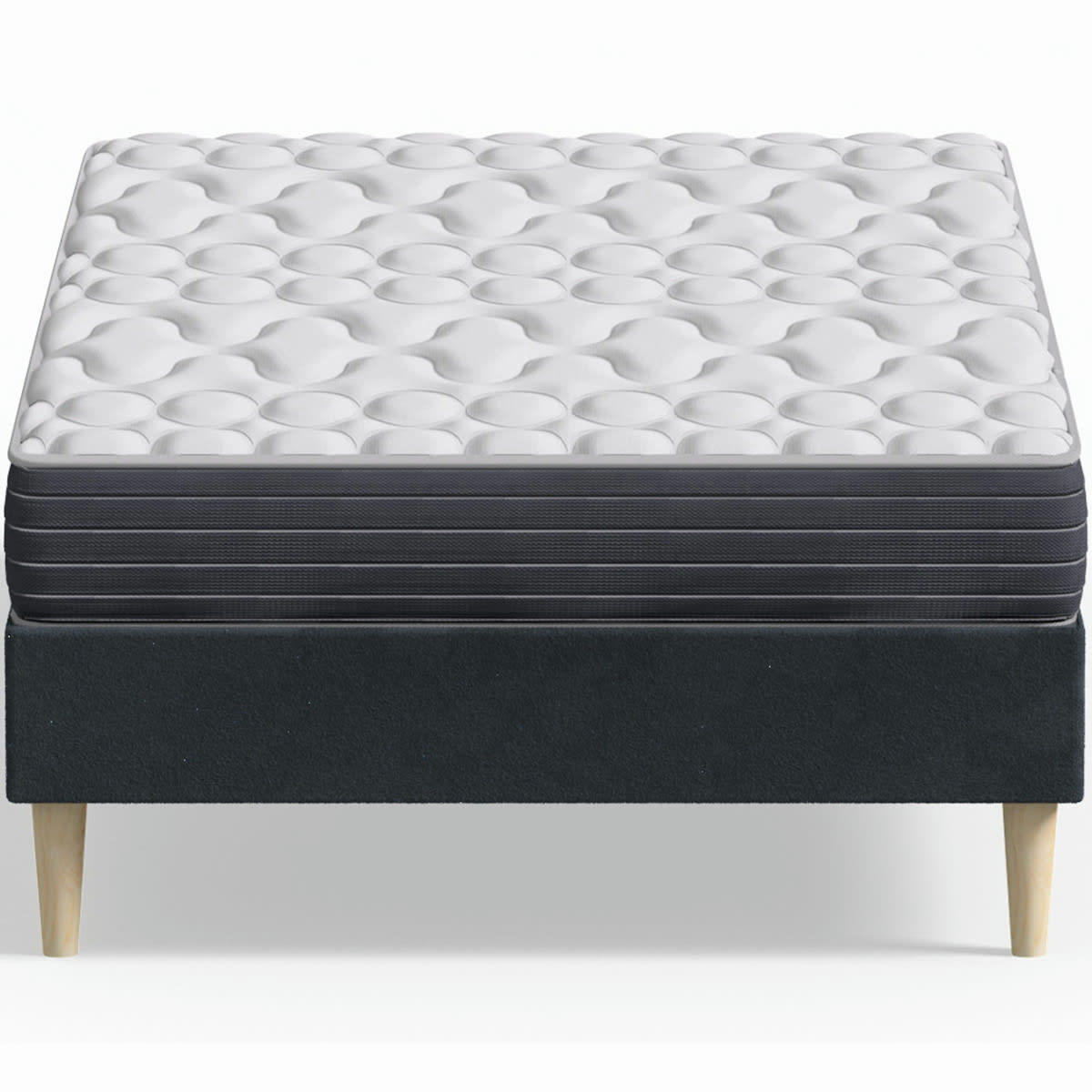 MEMO HR & DINA - Pack lit 90x190 en velours bleu nuit + Matelas mémoire de forme