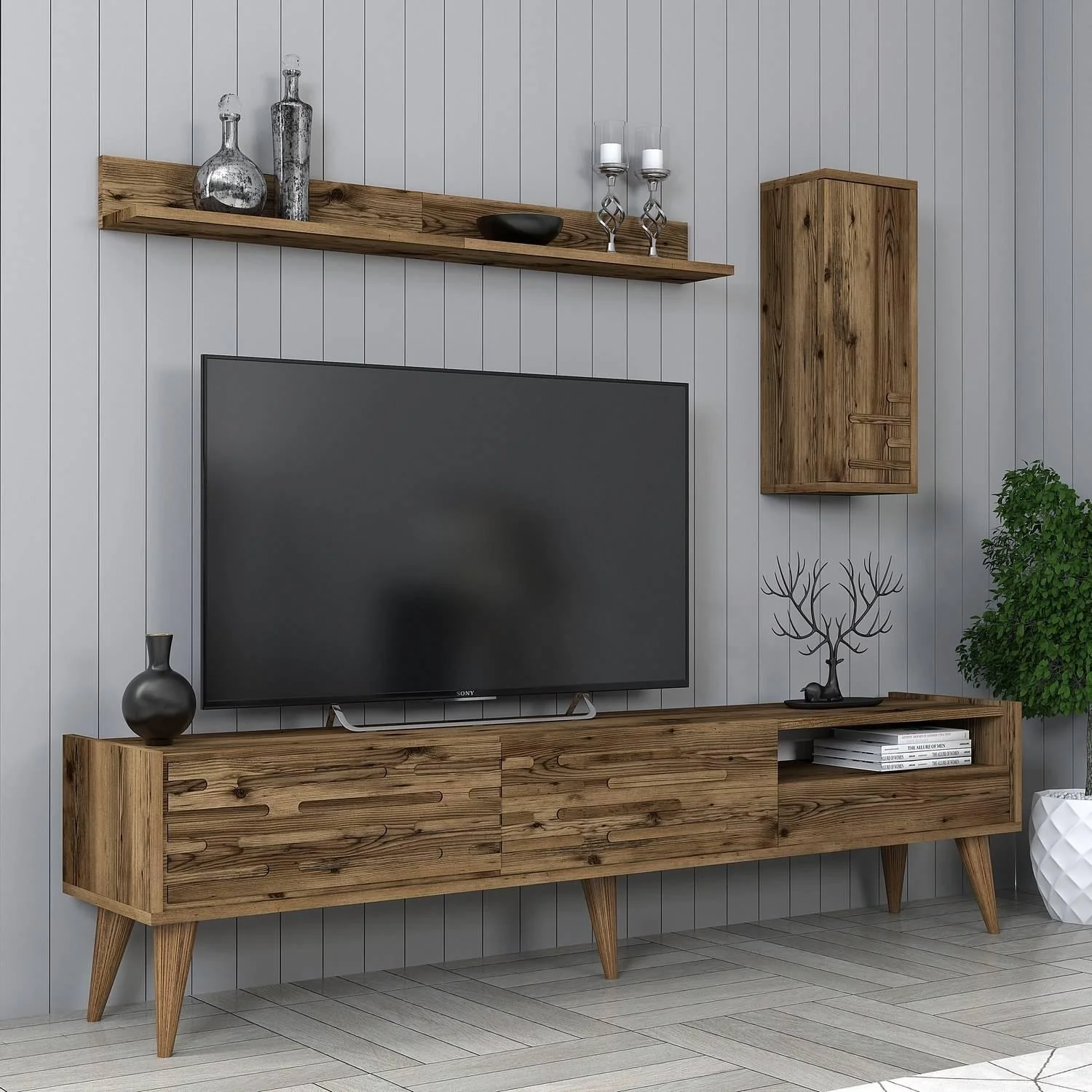 Set van TV-meubel en wandrekken Valensiya