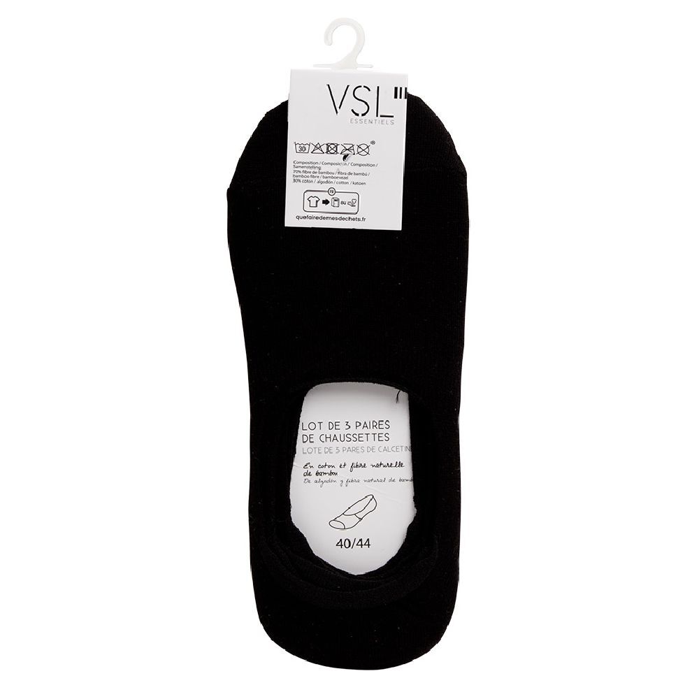 Paire de socquettes fibre de bambou et coton noir ou blanc x3