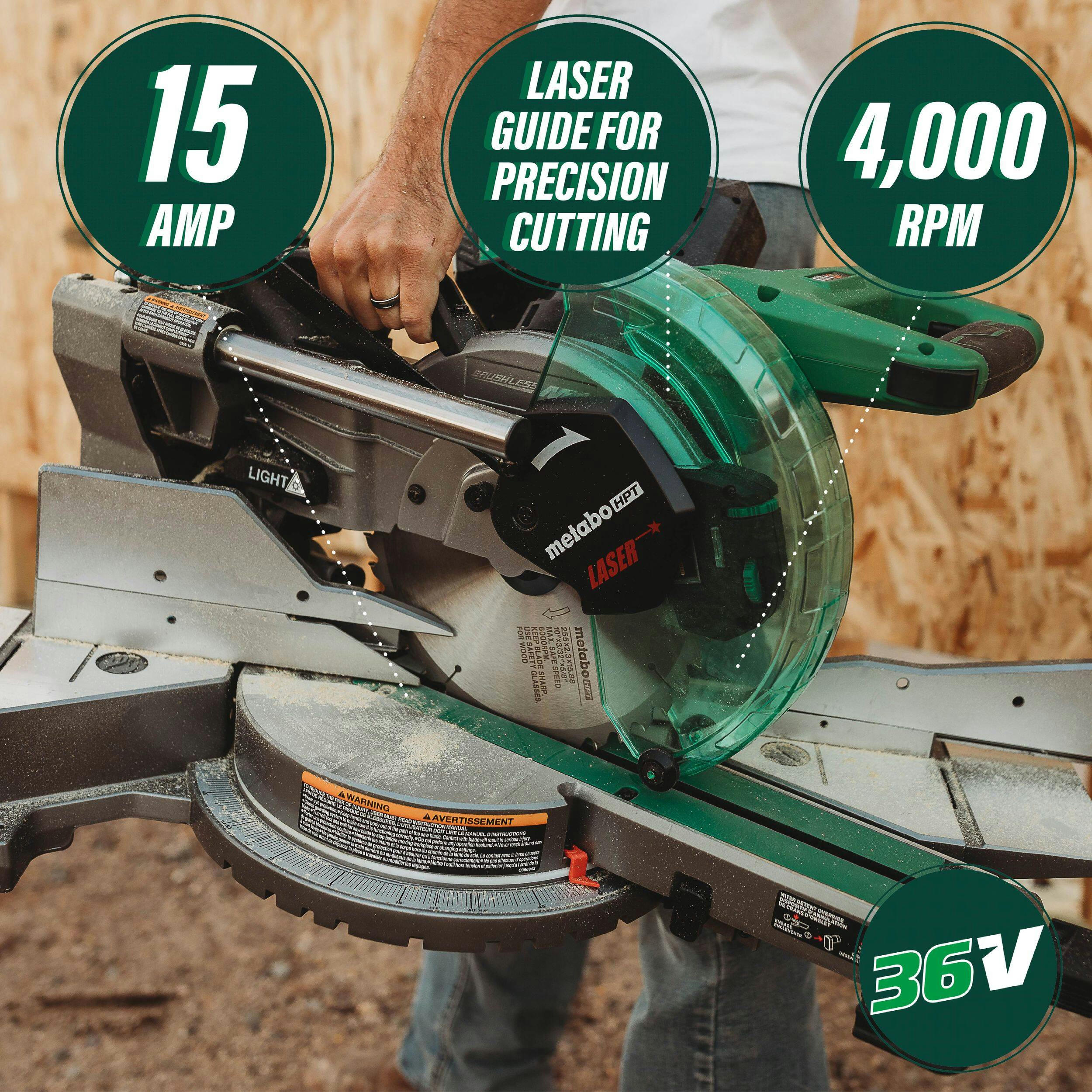 Metabo HPT 36V Brushless 10-in DB Sliding Miter Saw with Adapter
