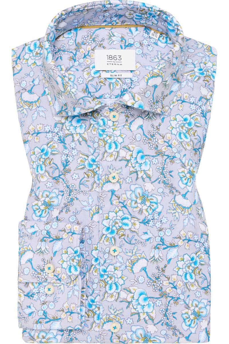 ETERNA 1863 Slim Fit Leinenhemd hellblau, Bedruckt