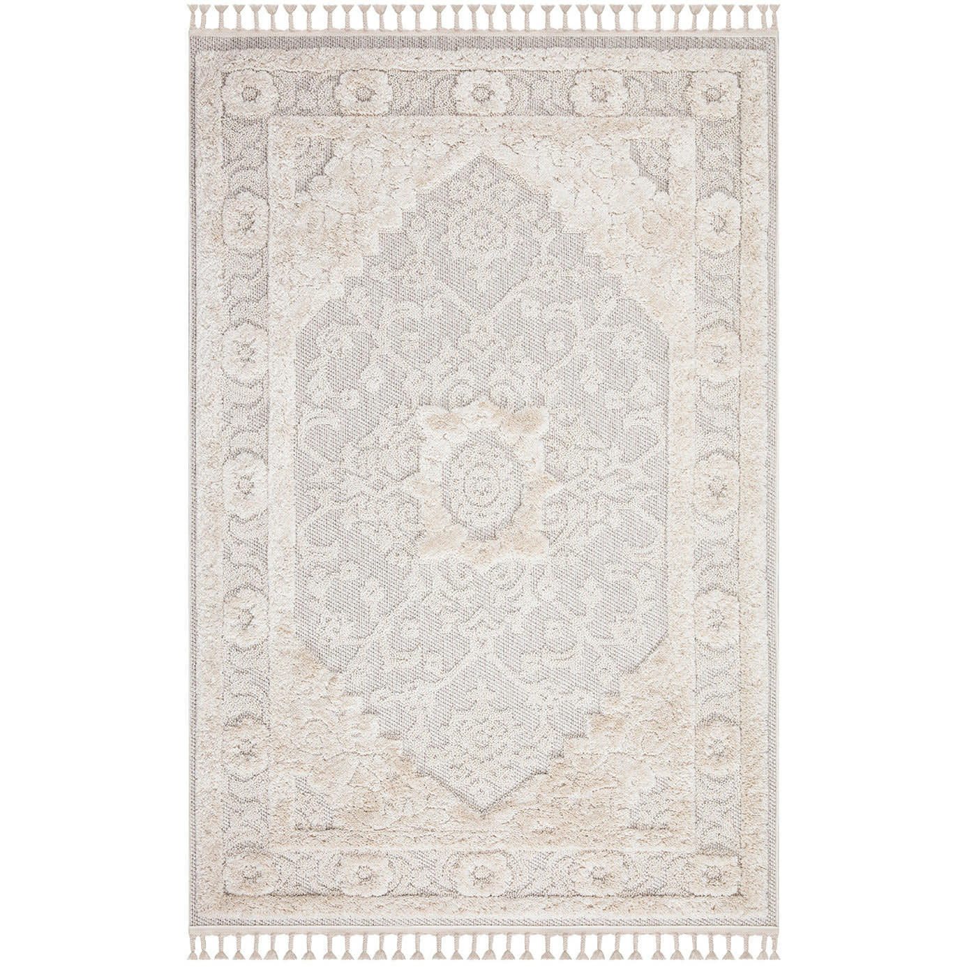 BOHOUSE - Tapis bohème chic à franges tressées crème 120x170cm