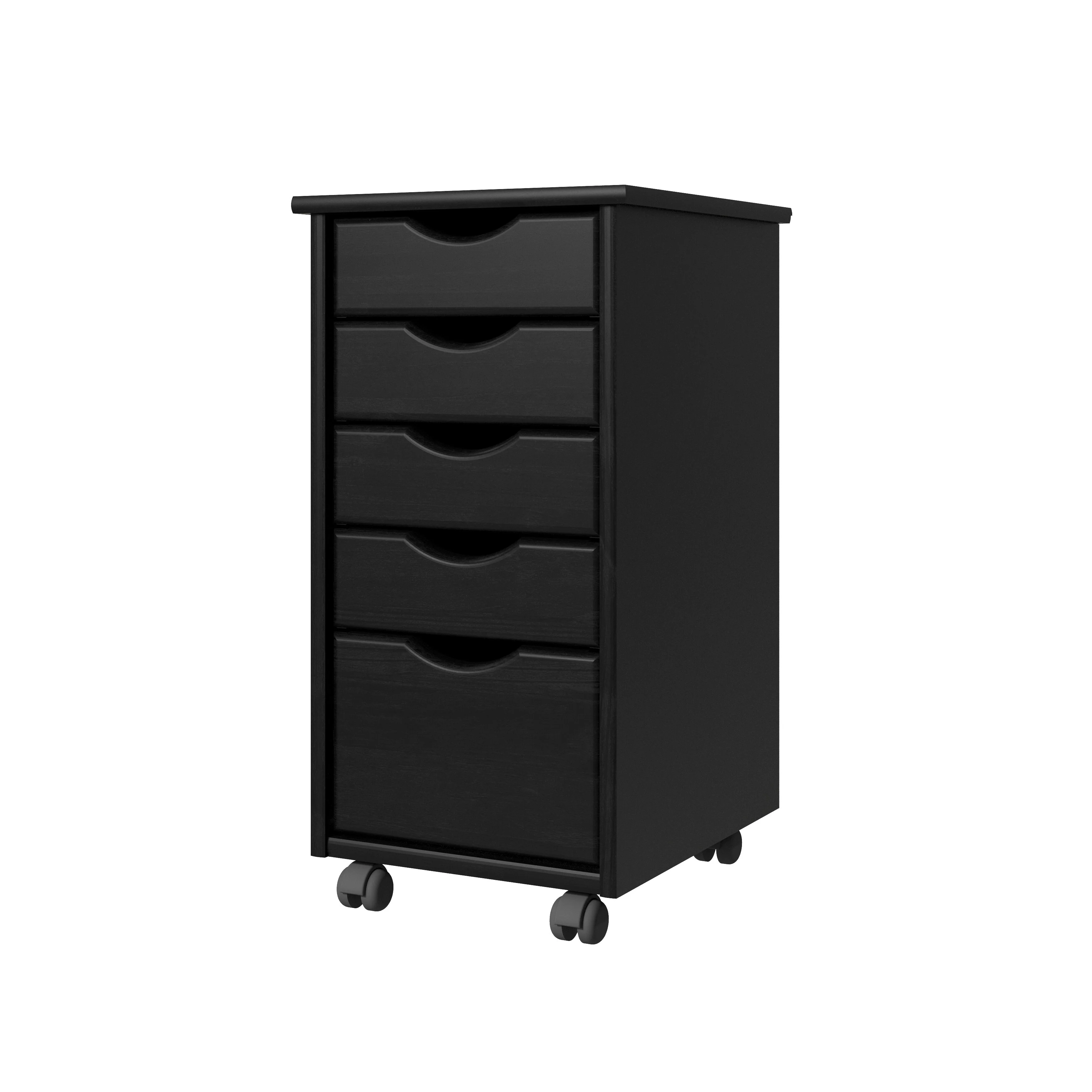 Adeptus Original Roll Cart, Solid Wood, 4 Plus 1 Drawer Narrow Roll Cart Black