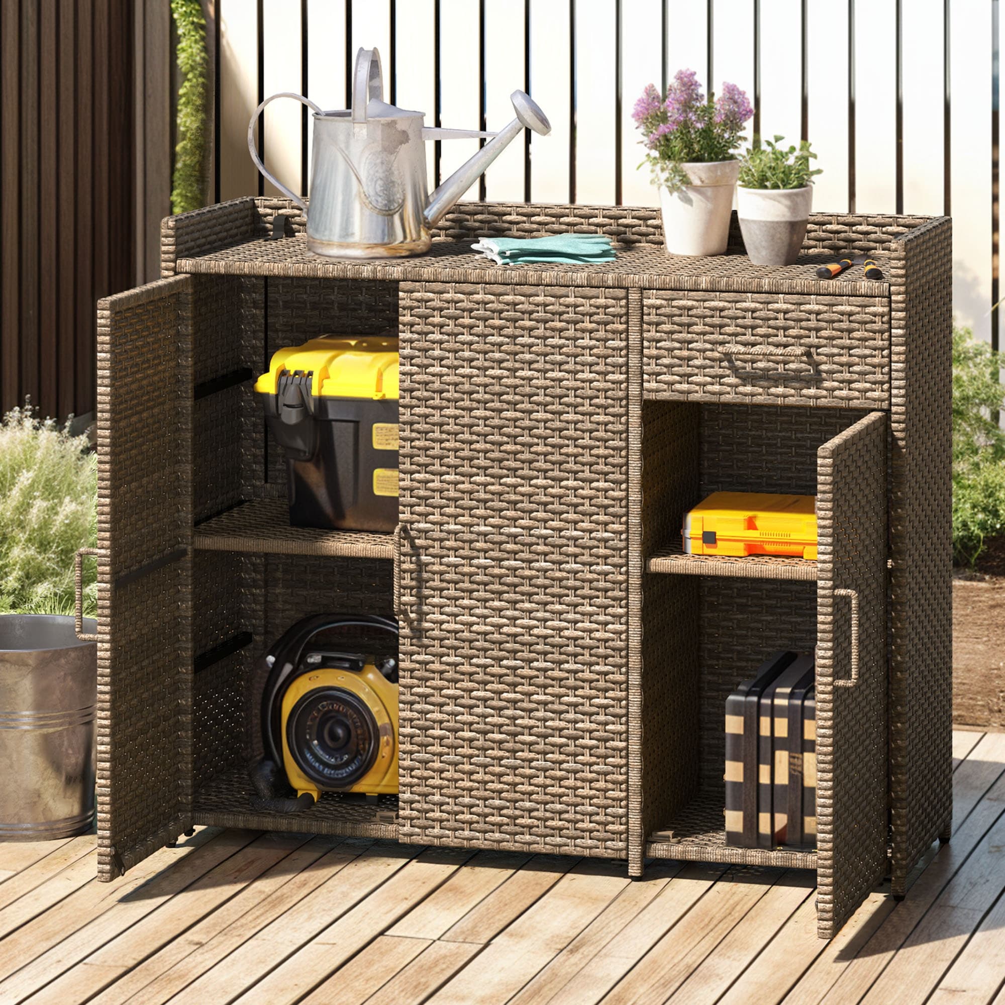 Moasis Outdoor Storage Sideboard Storage Bar Table with Two Doors Cabinet