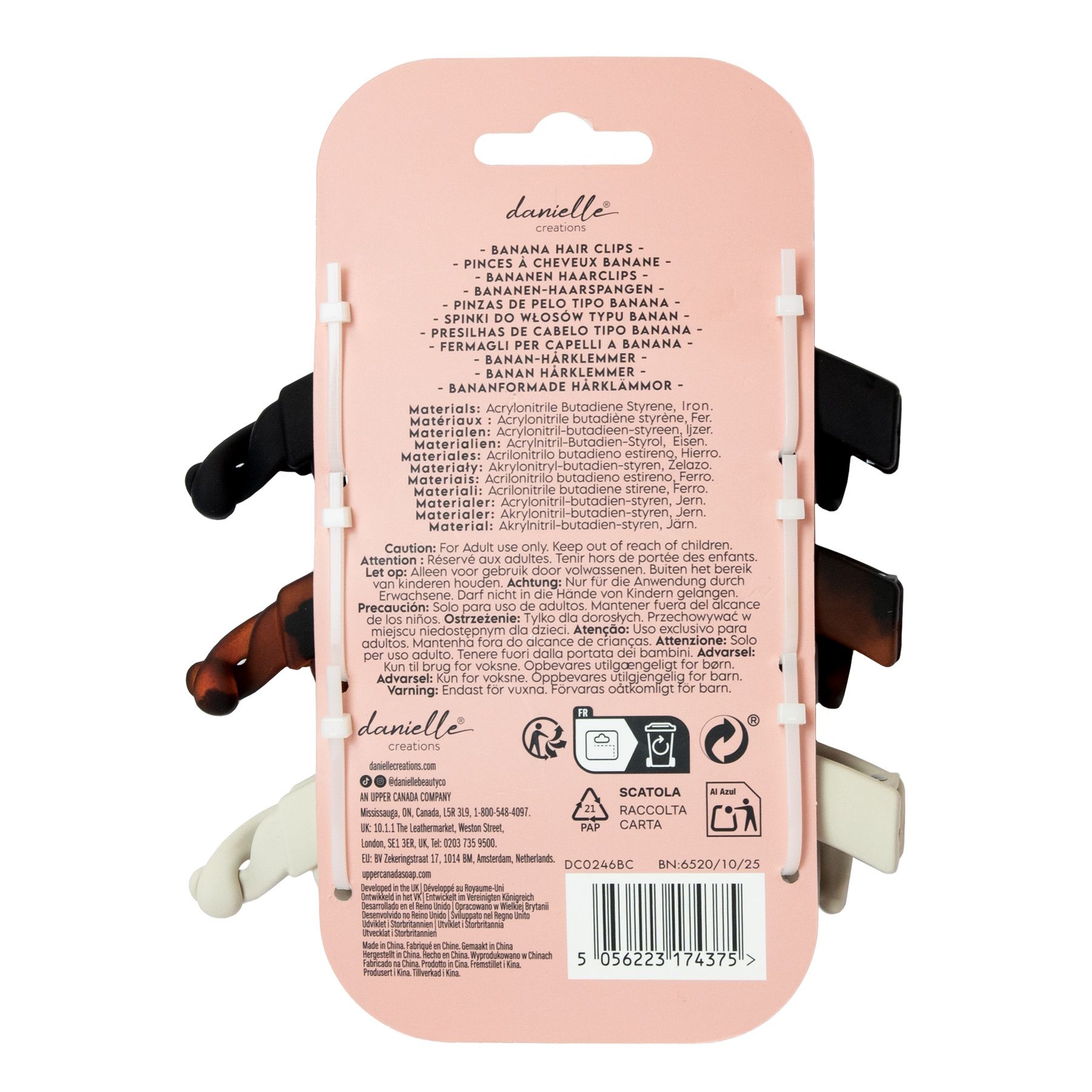 Danielle Creations Curved Banana Hair Clip 3pcs - Black & Nude