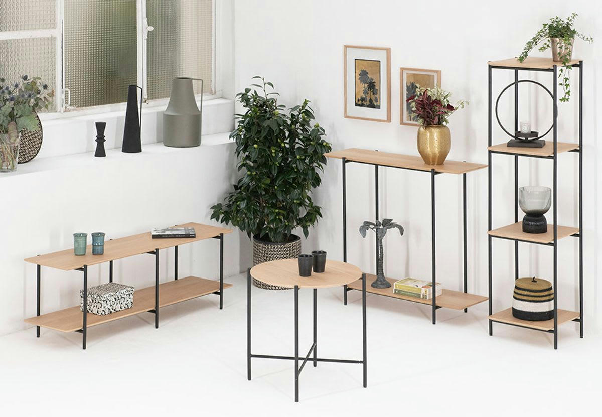 UPPER - Table basse plaqué chêne et métal