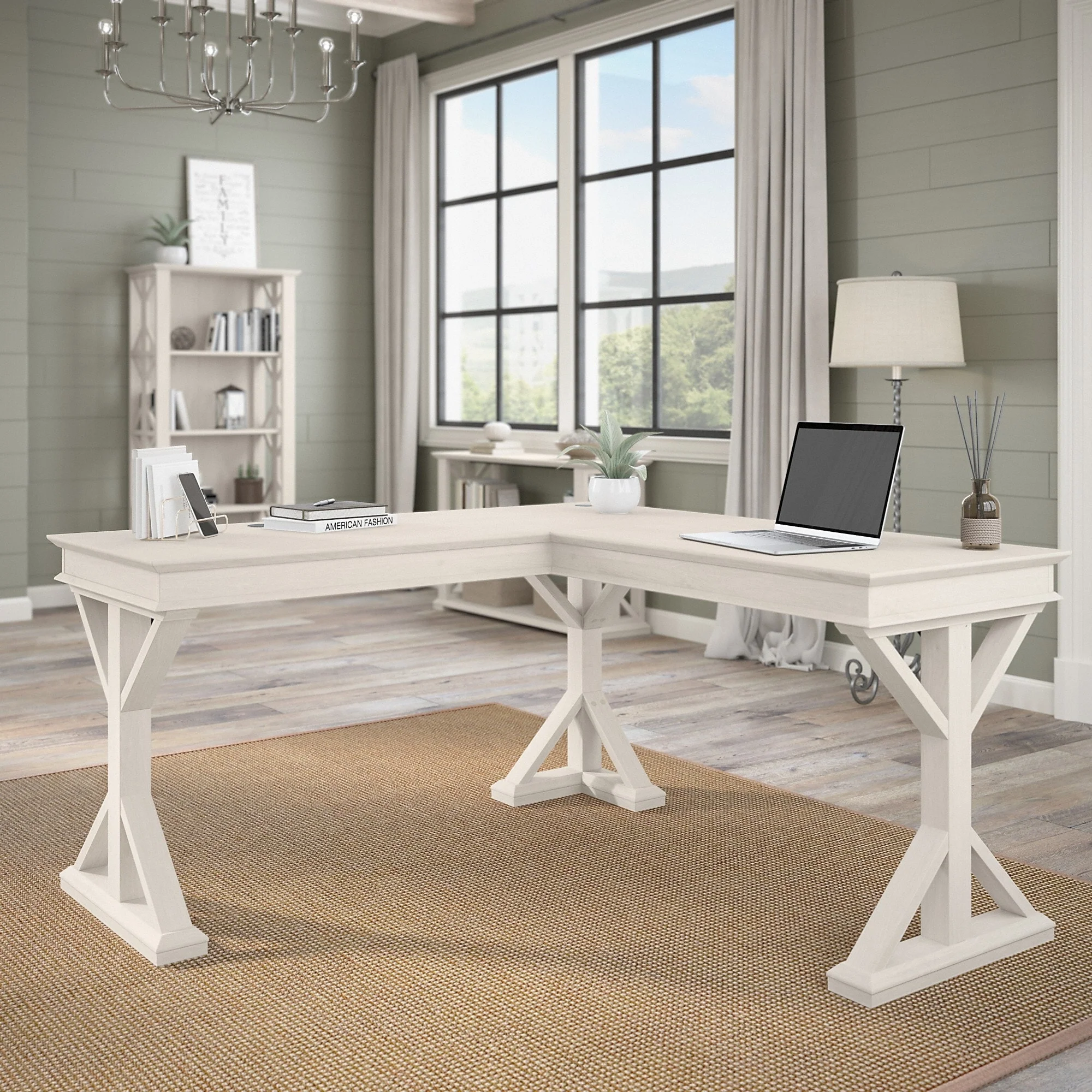 Homestead 60W Farmhouse L Shaped Desk by Bush Furniture