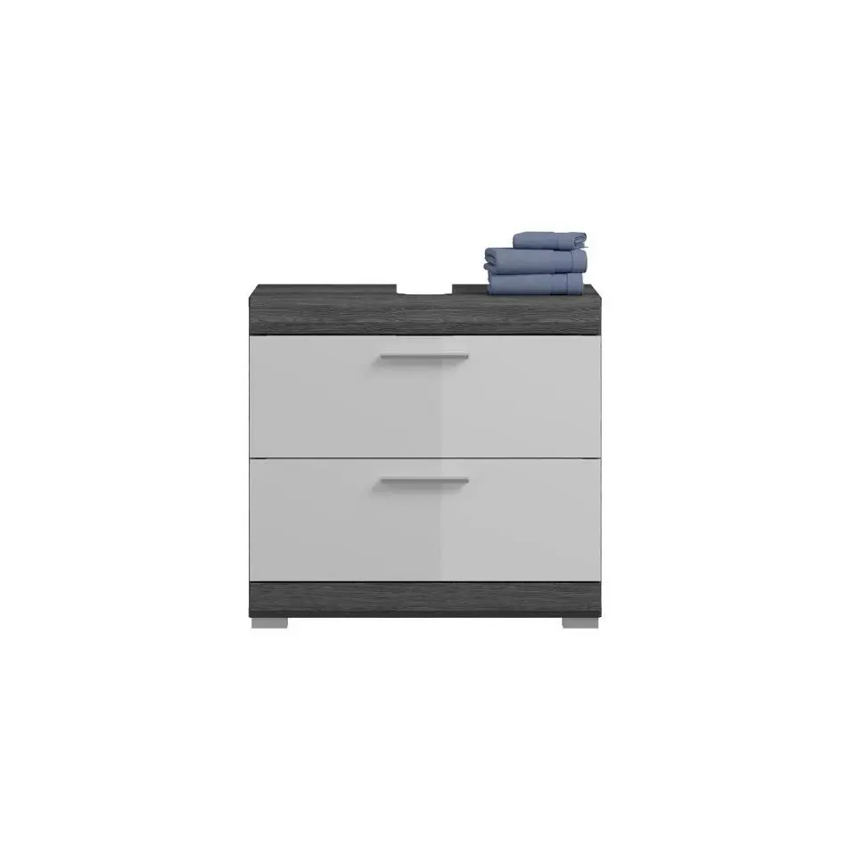 Hioshop Scout wastafel 2 lades wit hoogglans- grijs