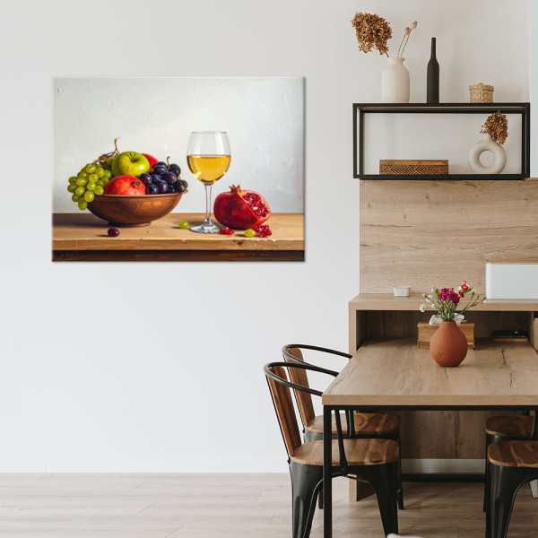 Obraz do kuchni jadalni restauracji, Martwa natura owoce i wino 30x20