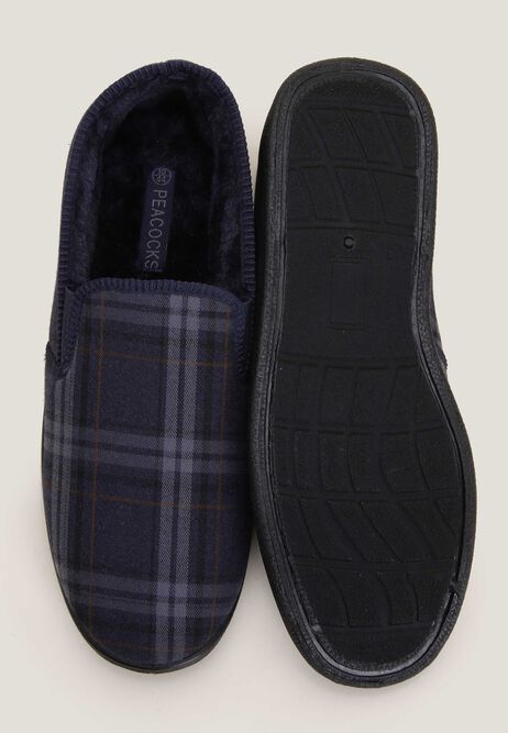 Mens Navy Check Closed Back Slippers