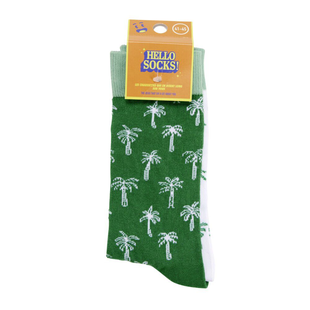 Chaussettes homme tige haute motif palmier coton vert et blanc T41/45