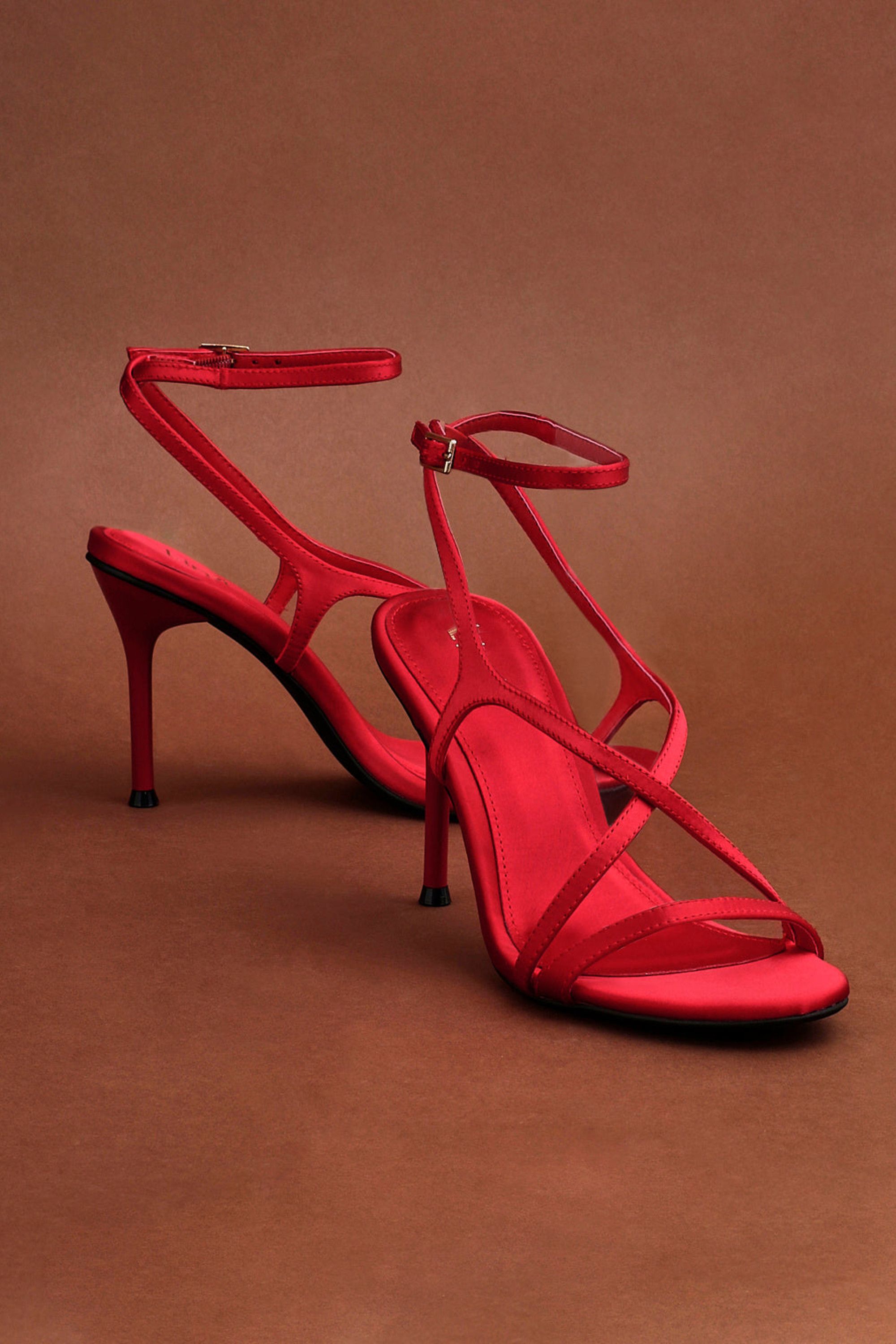 Linzi Taliya Red Satin Strappy Stiletto Heels