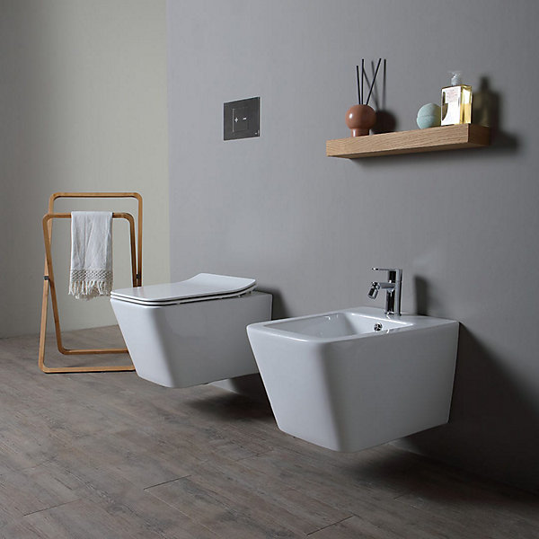 Paire De Sanitaires Suspendus Wc Et Bidet En Céramique Avec émail Antibactérien Et Système Rimless - Rock