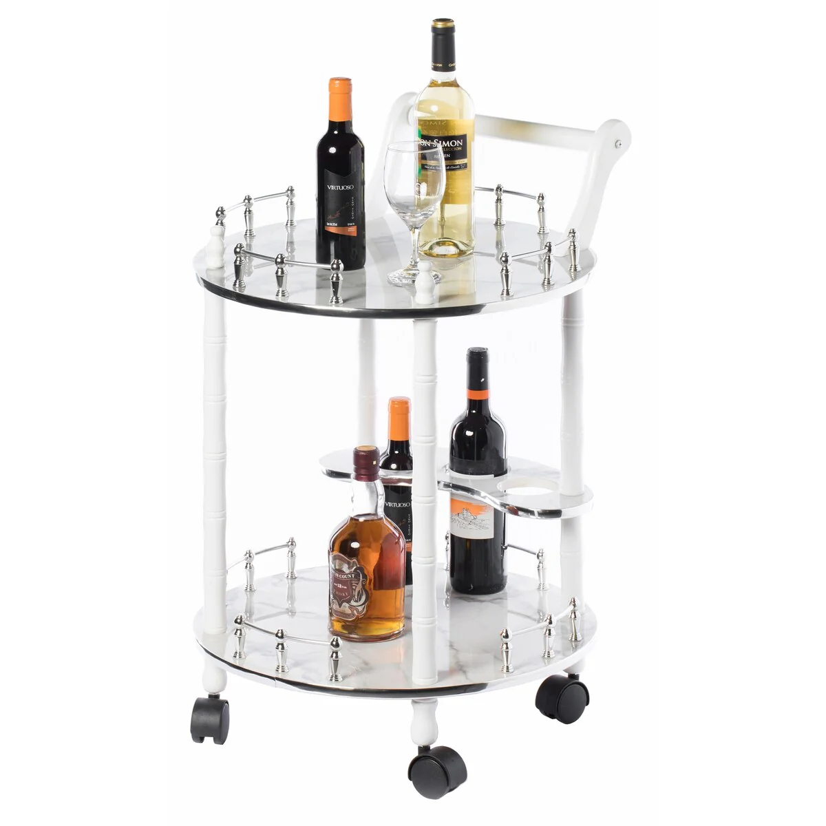 Round 2-tier Serving Bar Cart with Wheels