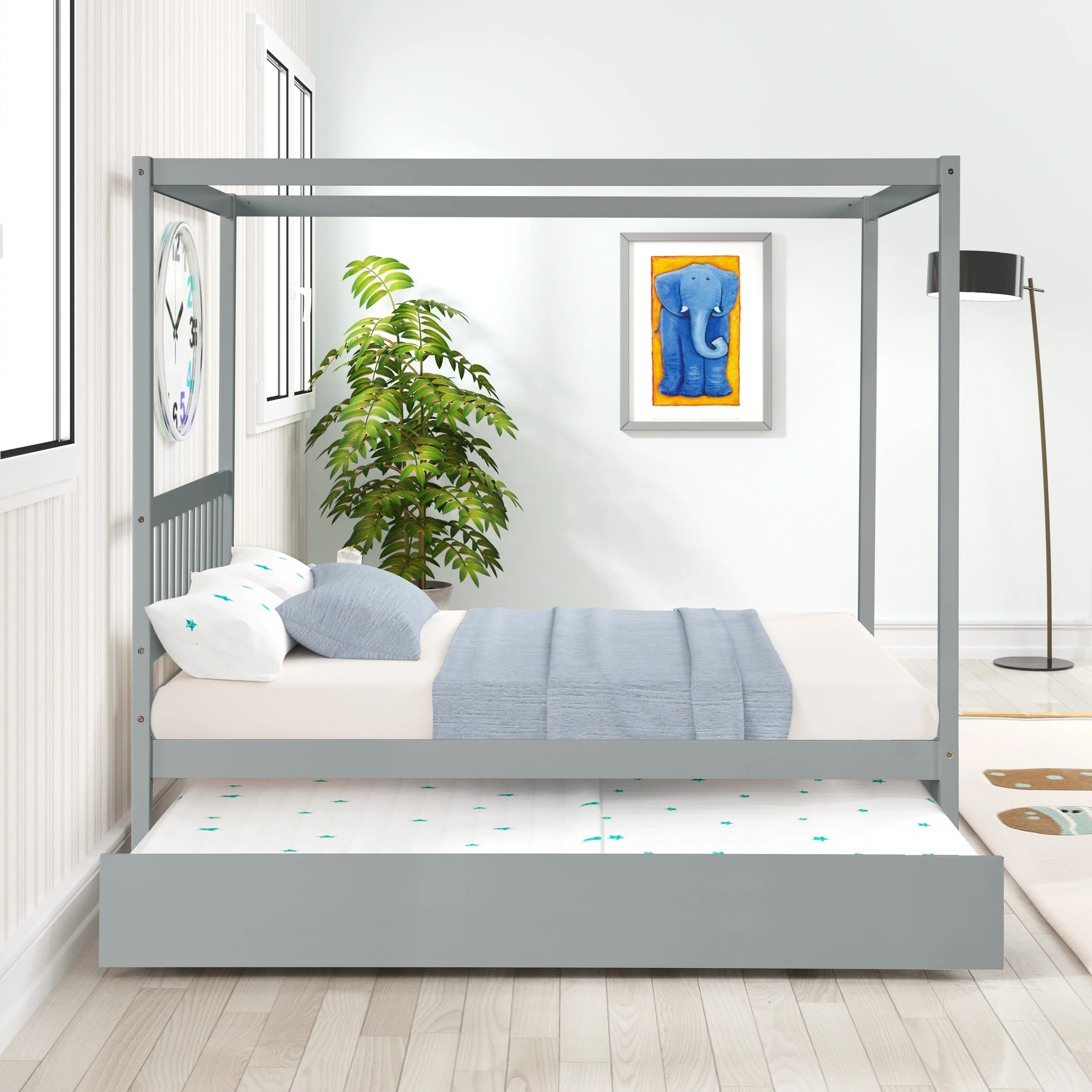 Full Size Canopy Bed with Twin Trundle