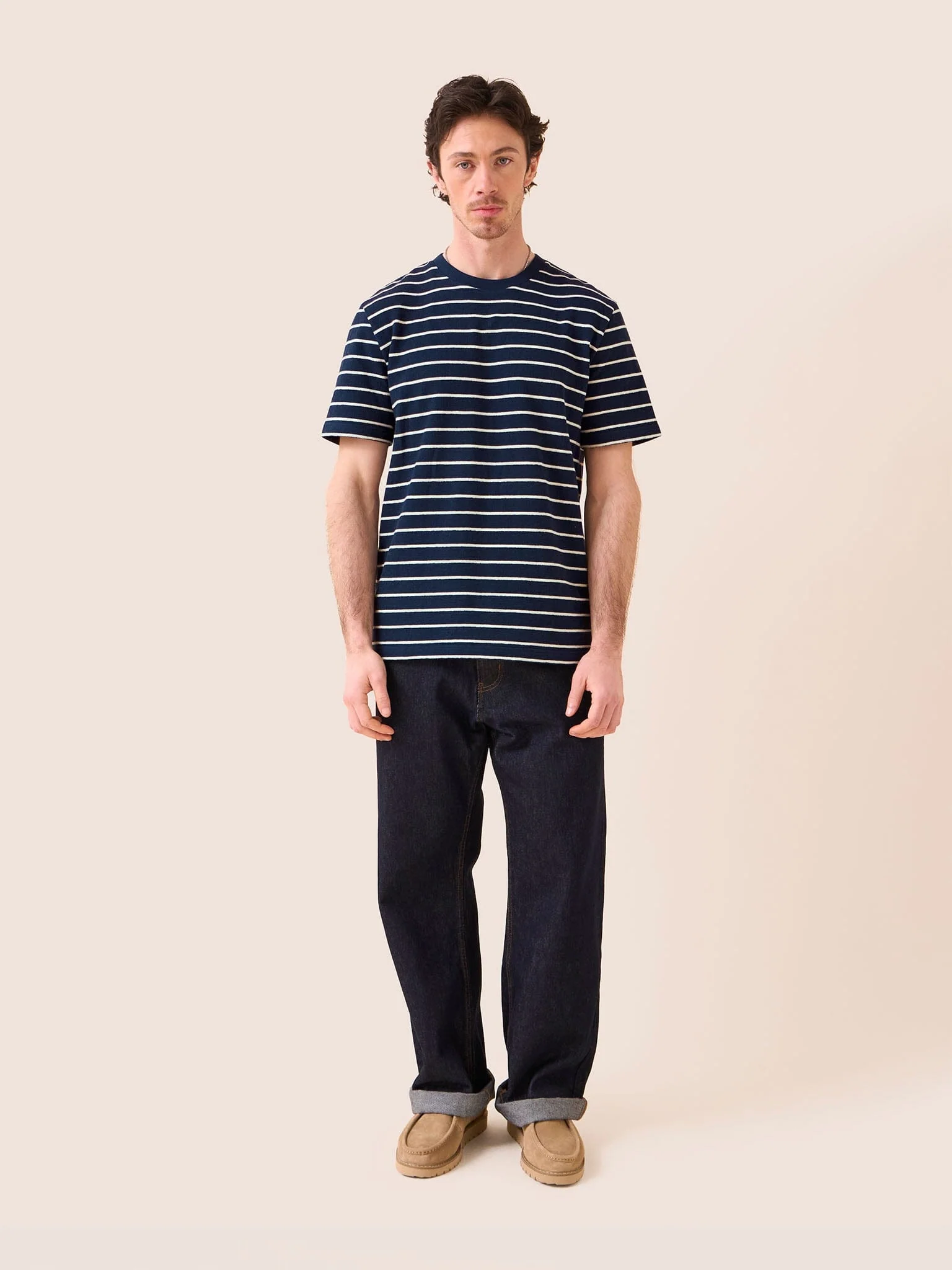 Lucca Classic Organic Cotton Short Sleeve T-Shirt in Navy Stripe