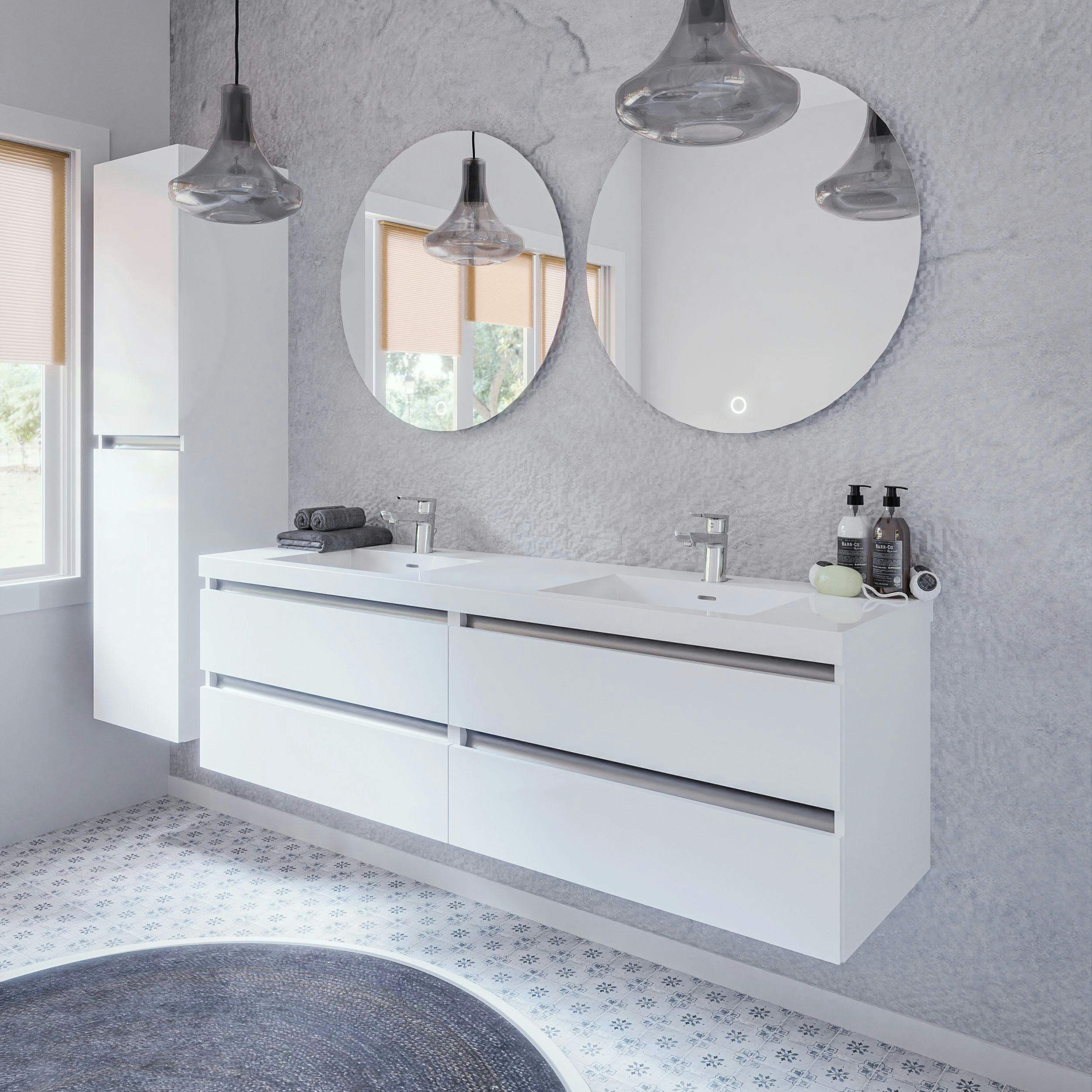 PESARO - Meuble sous-vasque à suspendre 80cm Blanc Alpin PPSM Tiroirs