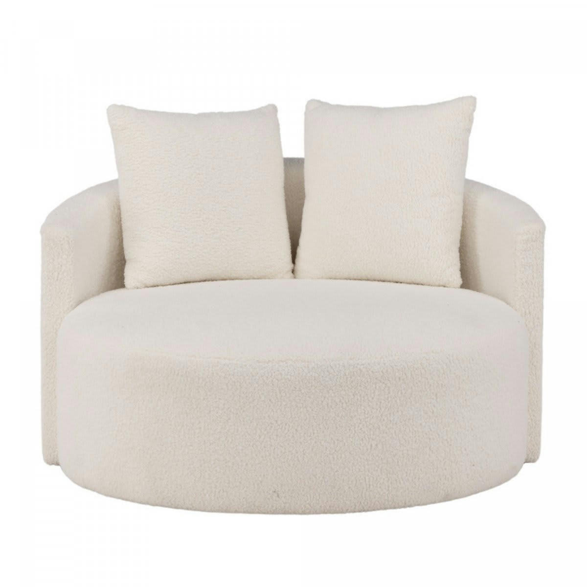 KEZACO - Fauteuil rond moderne en tissu bouclé blanc
