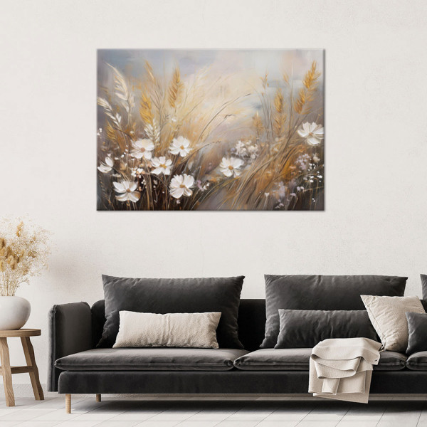 Feeby Obraz na płótnie, Kwiaty polne trawy Boho Beżowy 60x40