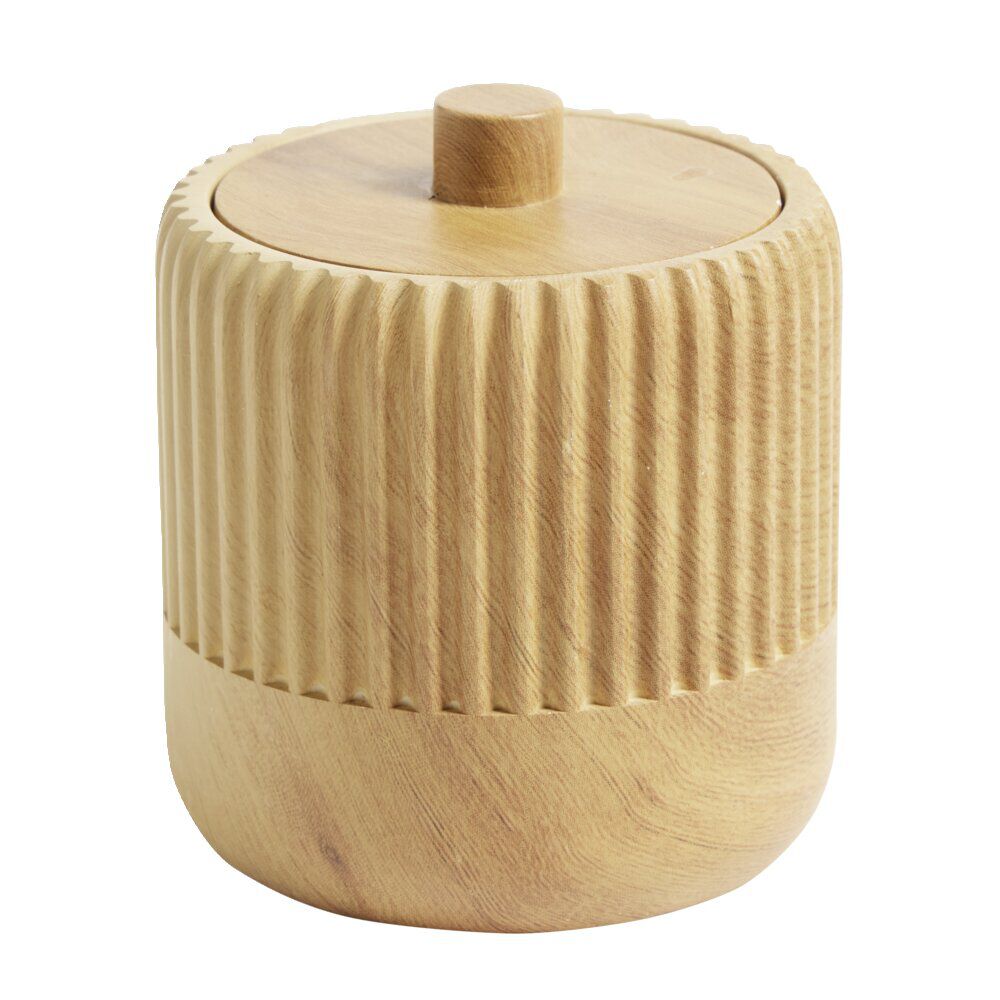 Pot à coton rond plastique imitation bois avec couvercle Ø9xH10cm