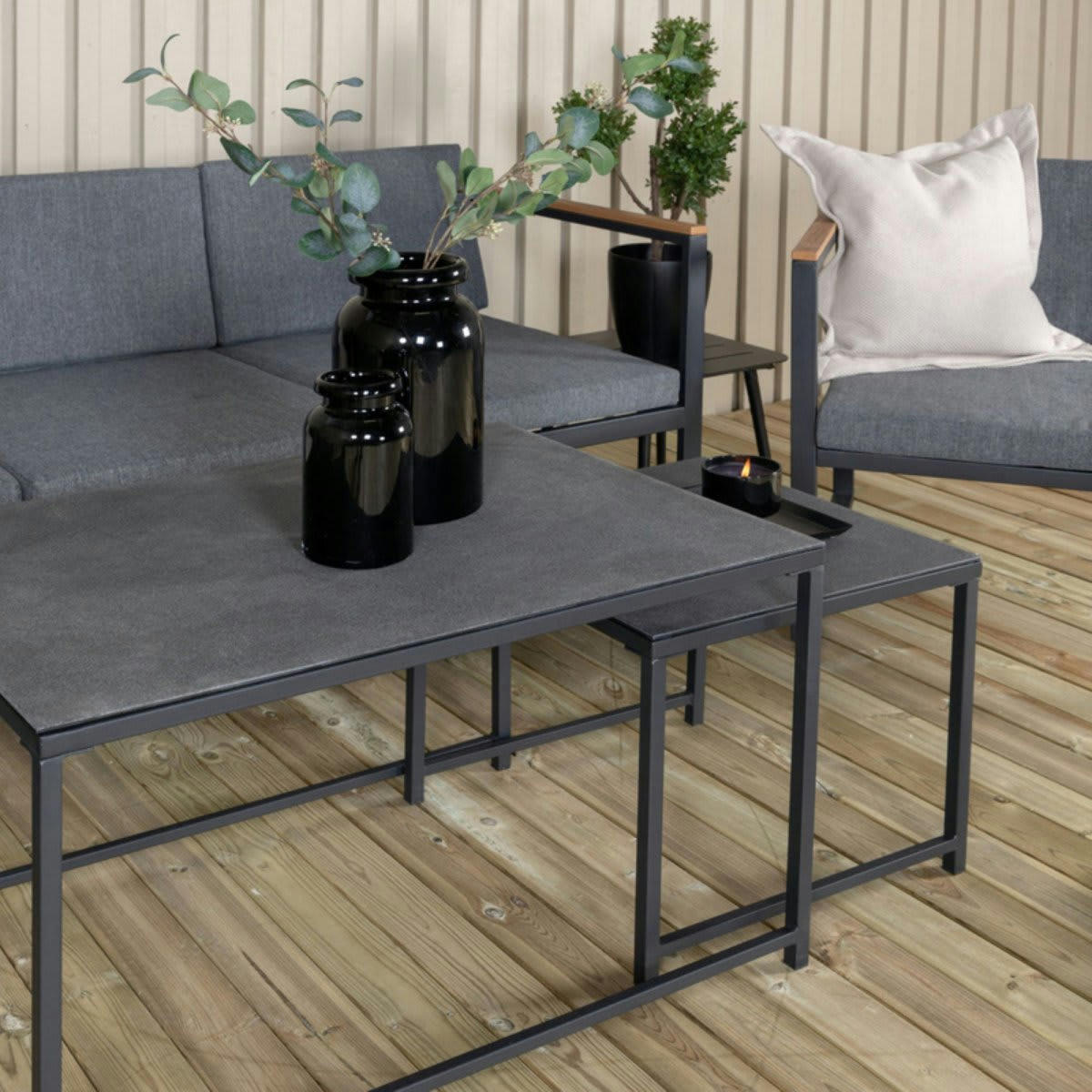 THIES - Salon de jardin complet en tissu et métal