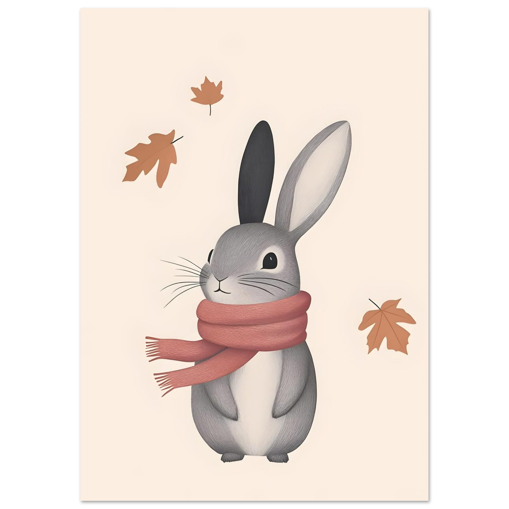 Artfulprints Konijn met sjaal  poster A4 21x29.7 cm