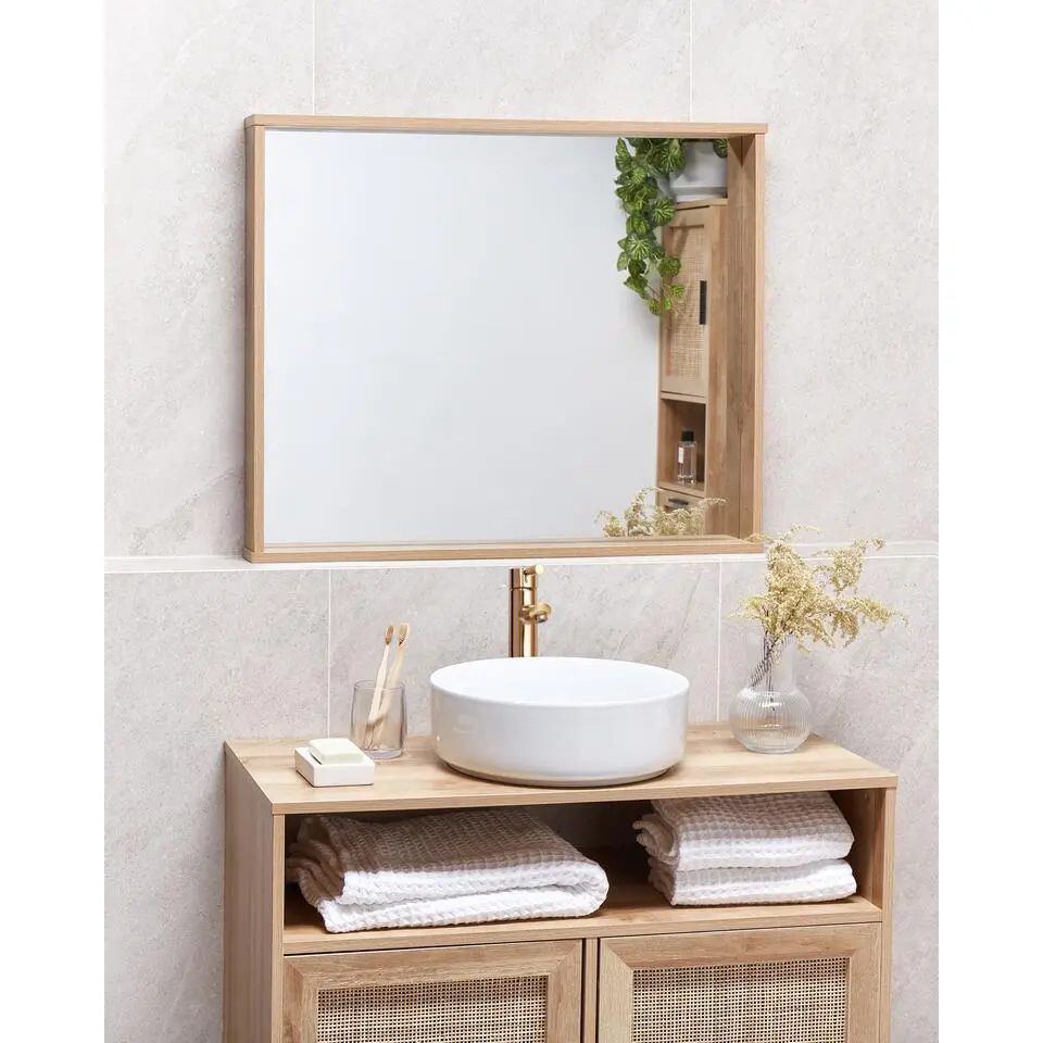 ROSELL - Wandspiegel - Lichthout - 80 x 65 cm - Vezelplaat