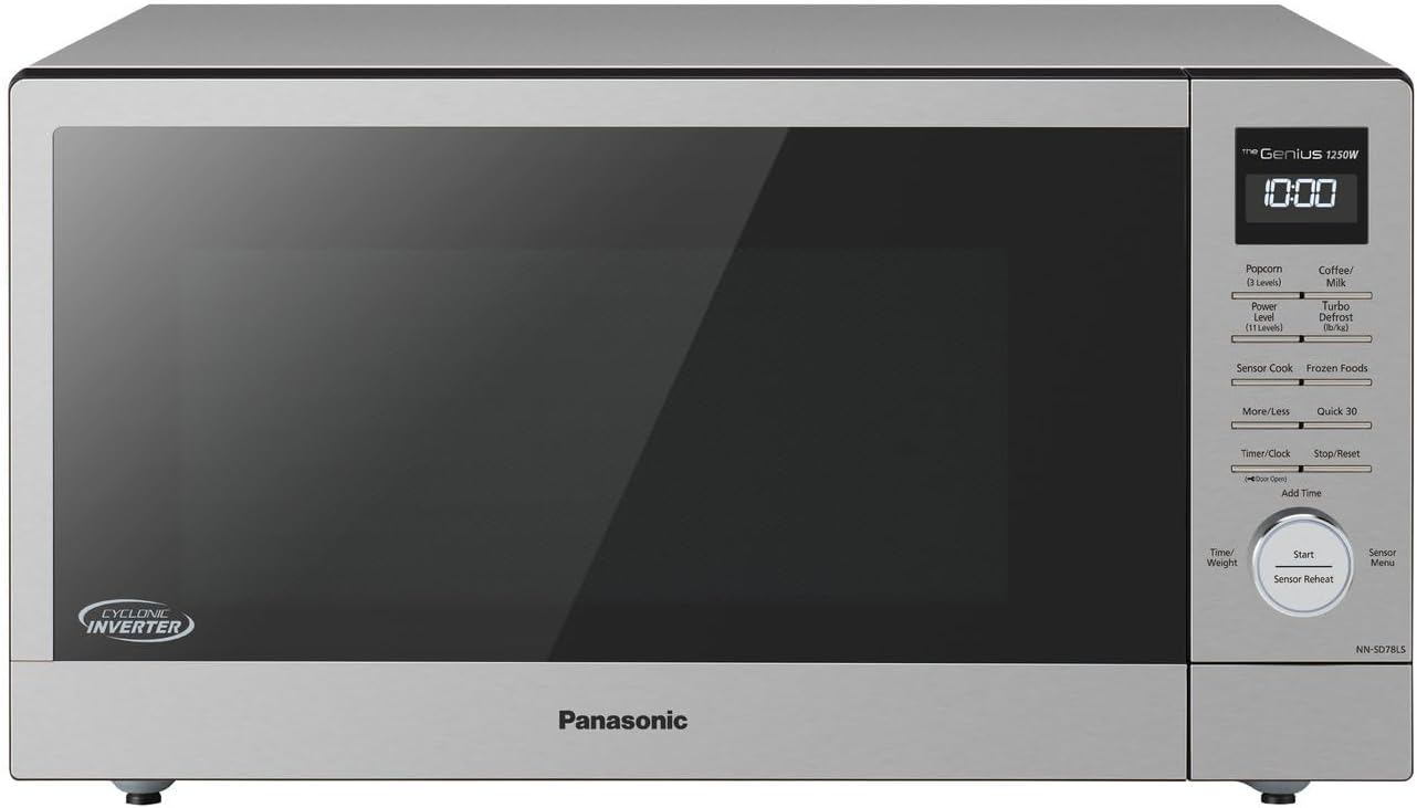 Panasonic NN-SD78LS 1.6 cu.ft Cyclonic Inverter Countertop Microwave Oven 1250Watt Power with Genius Sensor Cooking, cft, 19.44D x 21.88W x 11.94H,Stainless Steel